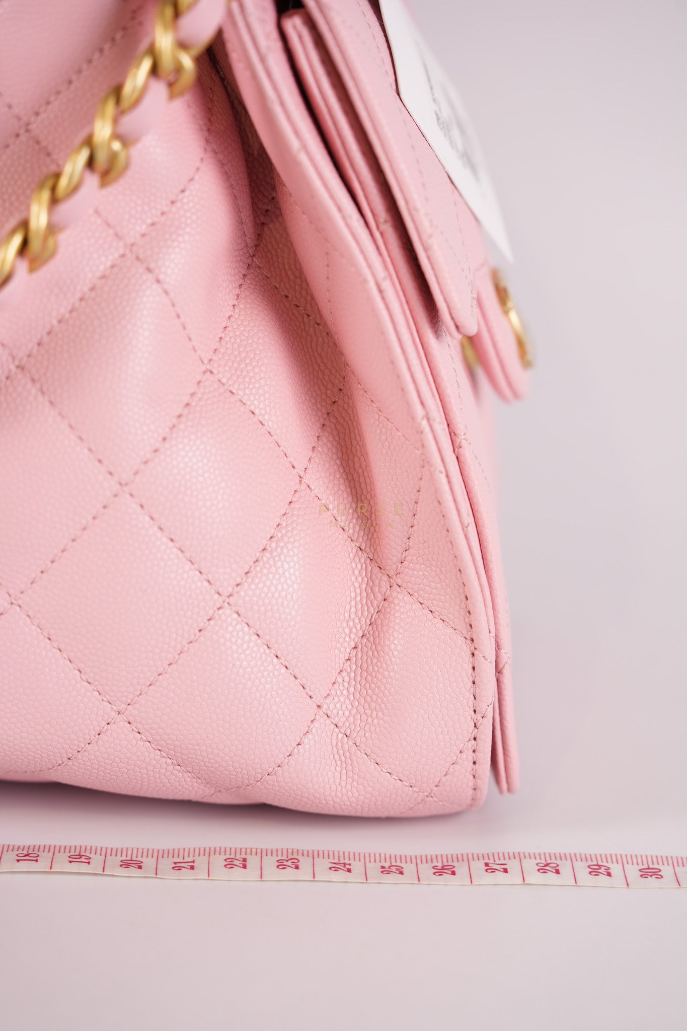 25 Small in Rose Clair Caviar Leather and Aged Gold Hardware (Microchip) | Purse Maison Luxury Bags Shop