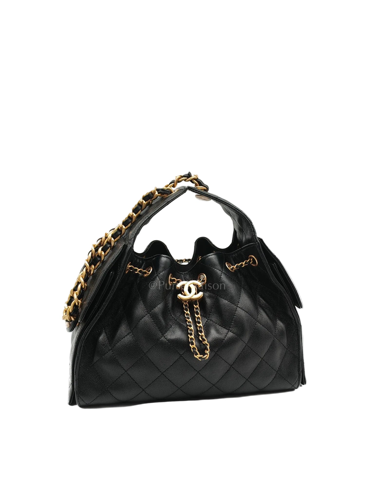 25 Small Shoulder Bag in Black Caviar Leather & Aged Gold Hardware (Microchip) | Purse Maison Luxury Bags Shop