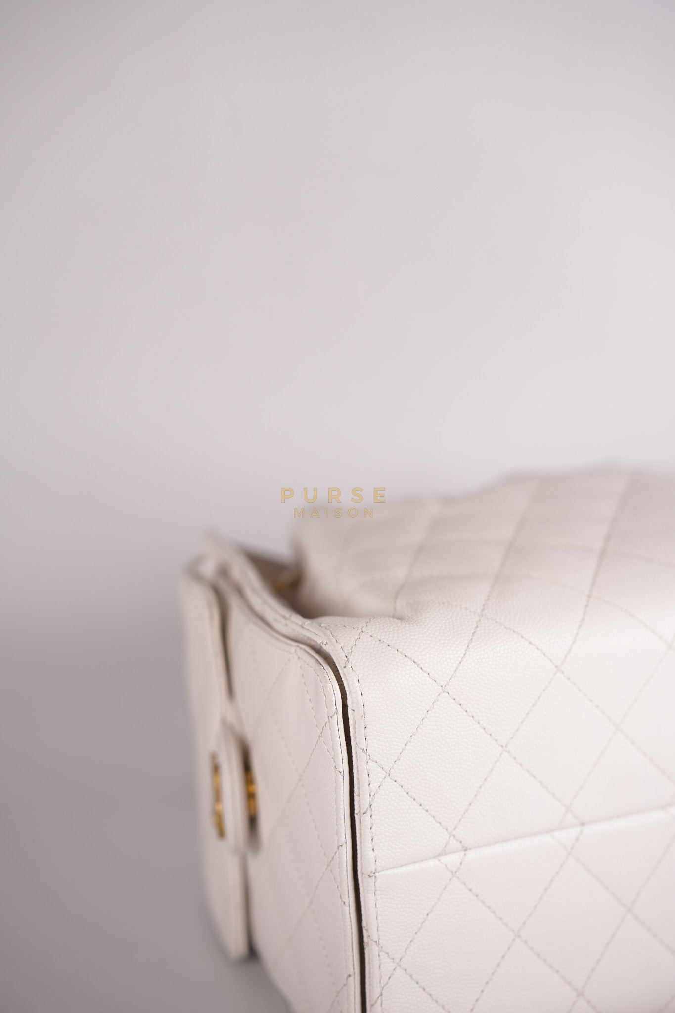 25 Small White Caviar Leather and Aged Gold Hardware (Microchip) | Purse Maison Luxury Bags Shop