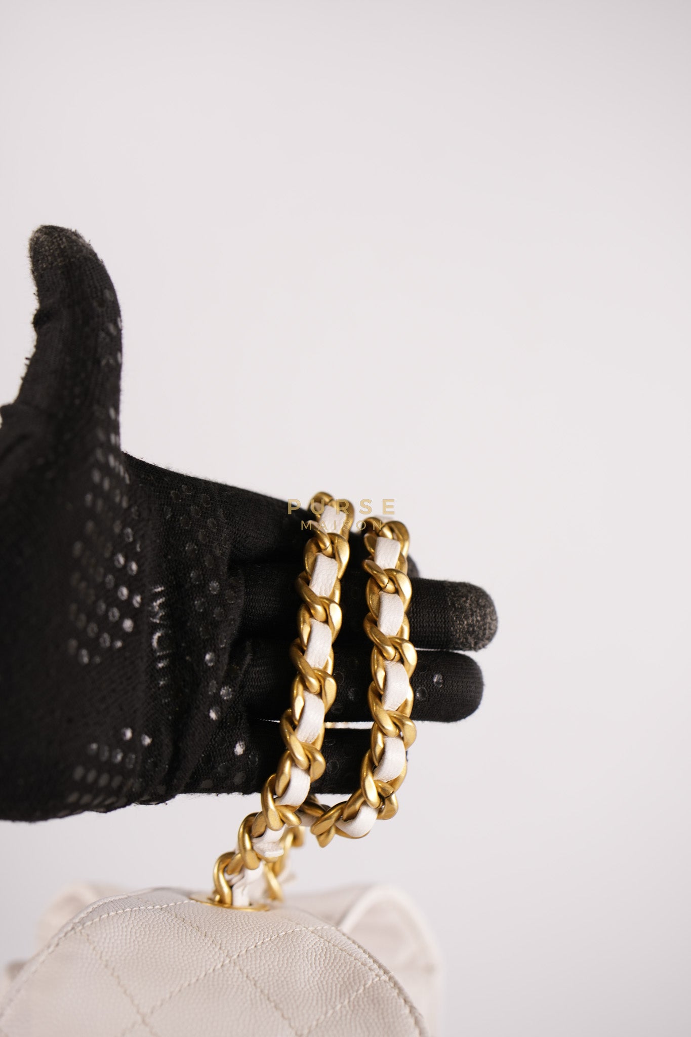 25 Small White Caviar Leather and Aged Gold Hardware (Microchip) | Purse Maison Luxury Bags Shop