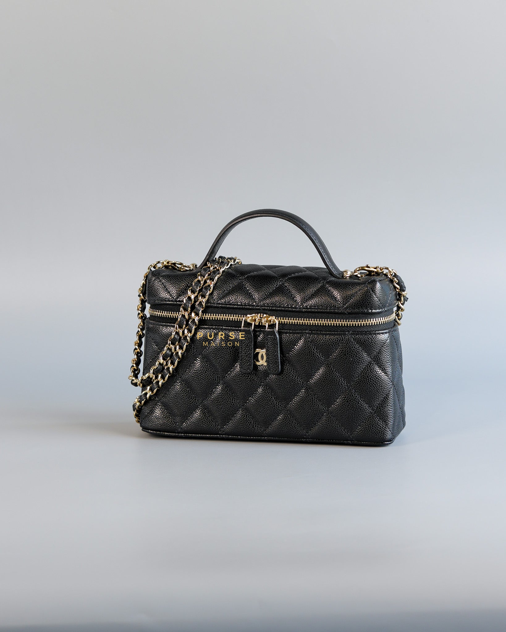 25C Long Vanity Quilted Caviar Leather with Chain Strap (Microchip) | Purse Maison Luxury Bags Shop