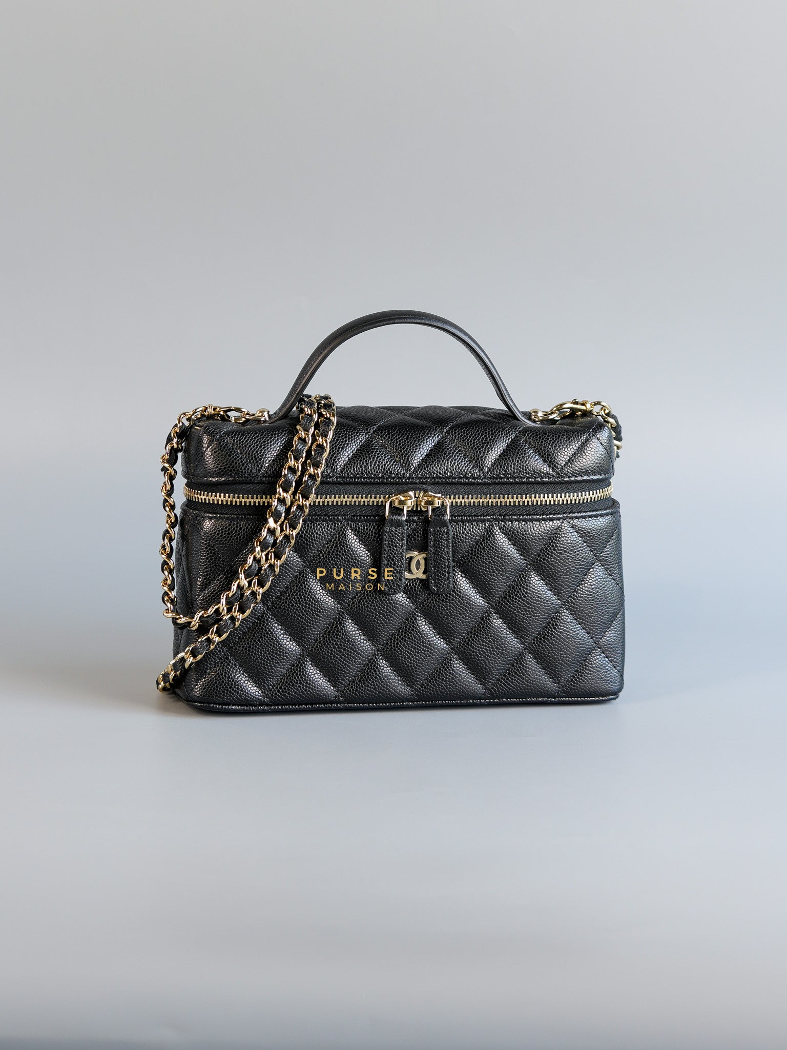 25C Long Vanity Quilted Caviar Leather with Chain Strap (Microchip) | Purse Maison Luxury Bags Shop