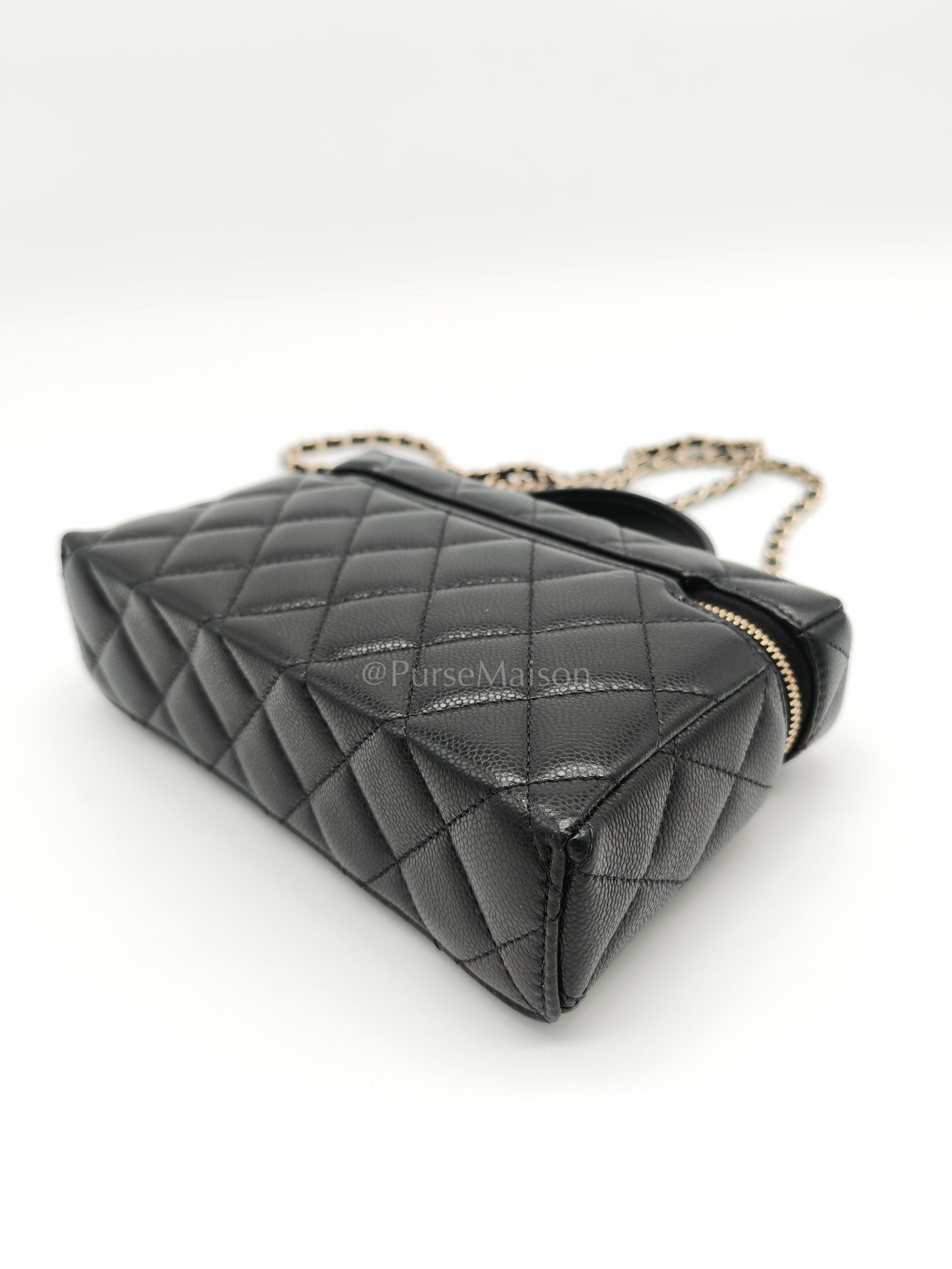 25C Long Vanity with Chain (LP Bag) in Black Quilted Leather and Light Gold Hardware (Microchip) | Purse Maison Luxury Bags Shop