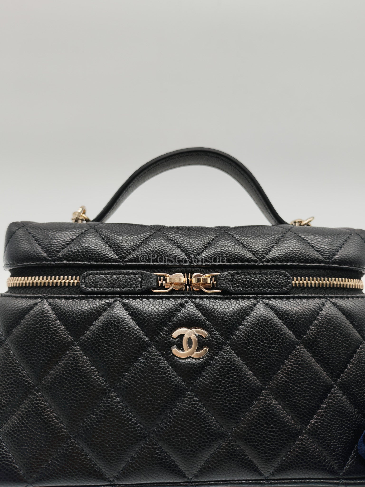 25C Long Vanity with Chain (LP Bag) in Black Quilted Leather and Light Gold Hardware (Microchip) | Purse Maison Luxury Bags Shop
