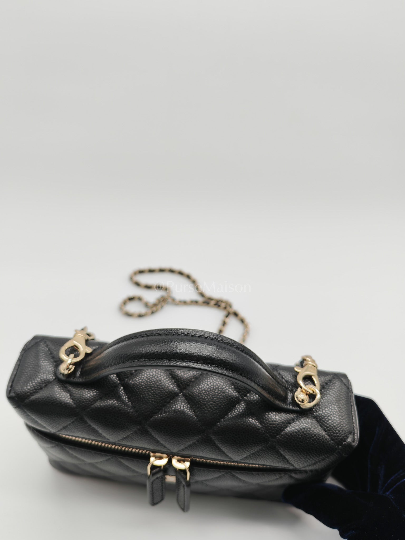 25C Long Vanity with Chain (LP Bag) in Black Quilted Leather and Light Gold Hardware (Microchip) | Purse Maison Luxury Bags Shop