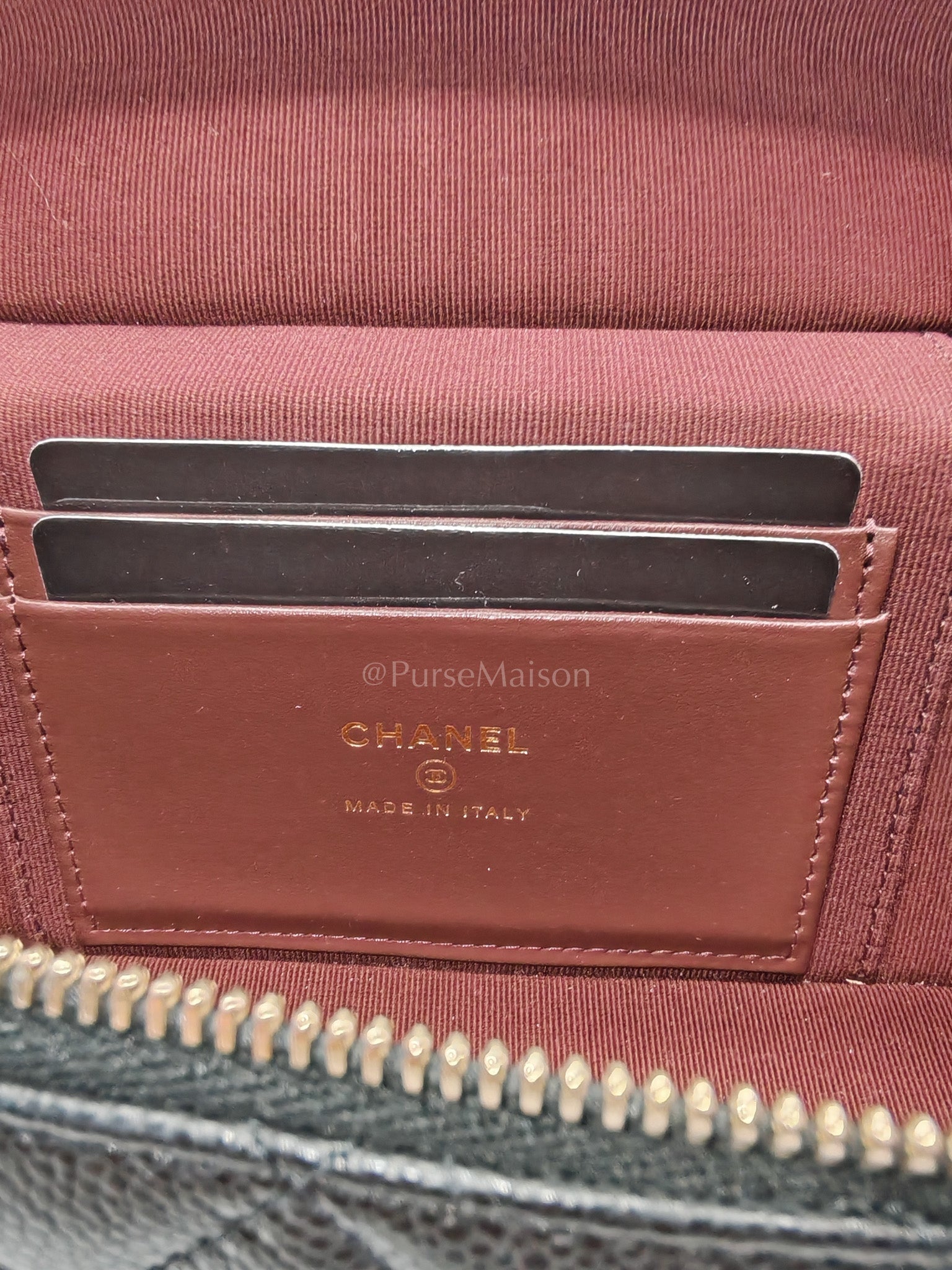 25C Long Vanity with Chain (LP Bag) in Black Quilted Leather and Light Gold Hardware (Microchip) | Purse Maison Luxury Bags Shop