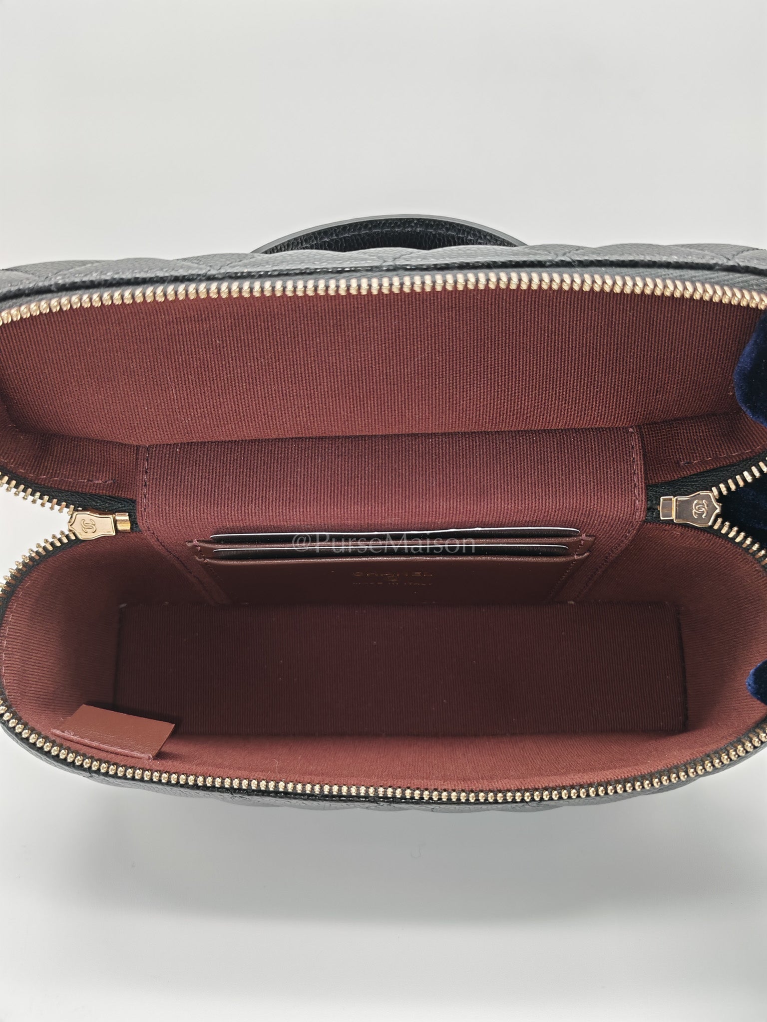 25C Long Vanity with Chain (LP Bag) in Black Quilted Leather and Light Gold Hardware (Microchip) | Purse Maison Luxury Bags Shop