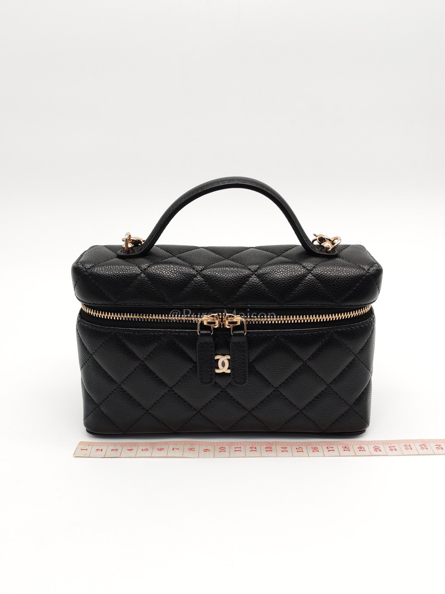 25C Long Vanity with Chain (LP Bag) in Black Quilted Leather and Light Gold Hardware (Microchip) | Purse Maison Luxury Bags Shop