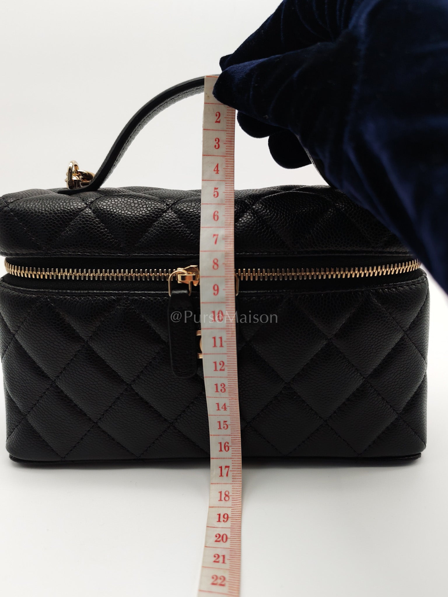 25C Long Vanity with Chain (LP Bag) in Black Quilted Leather and Light Gold Hardware (Microchip) | Purse Maison Luxury Bags Shop