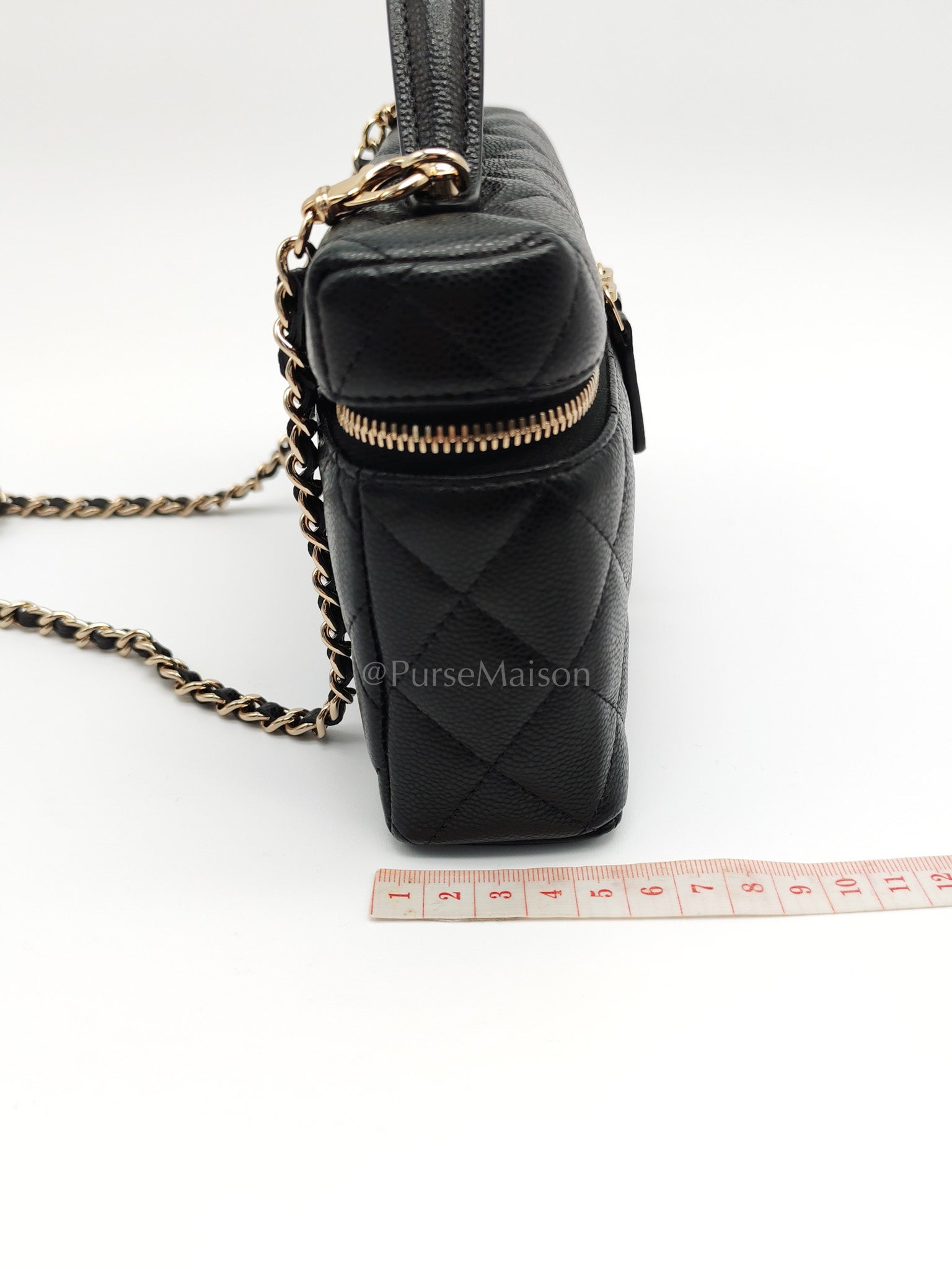 25C Long Vanity with Chain (LP Bag) in Black Quilted Leather and Light Gold Hardware (Microchip) | Purse Maison Luxury Bags Shop