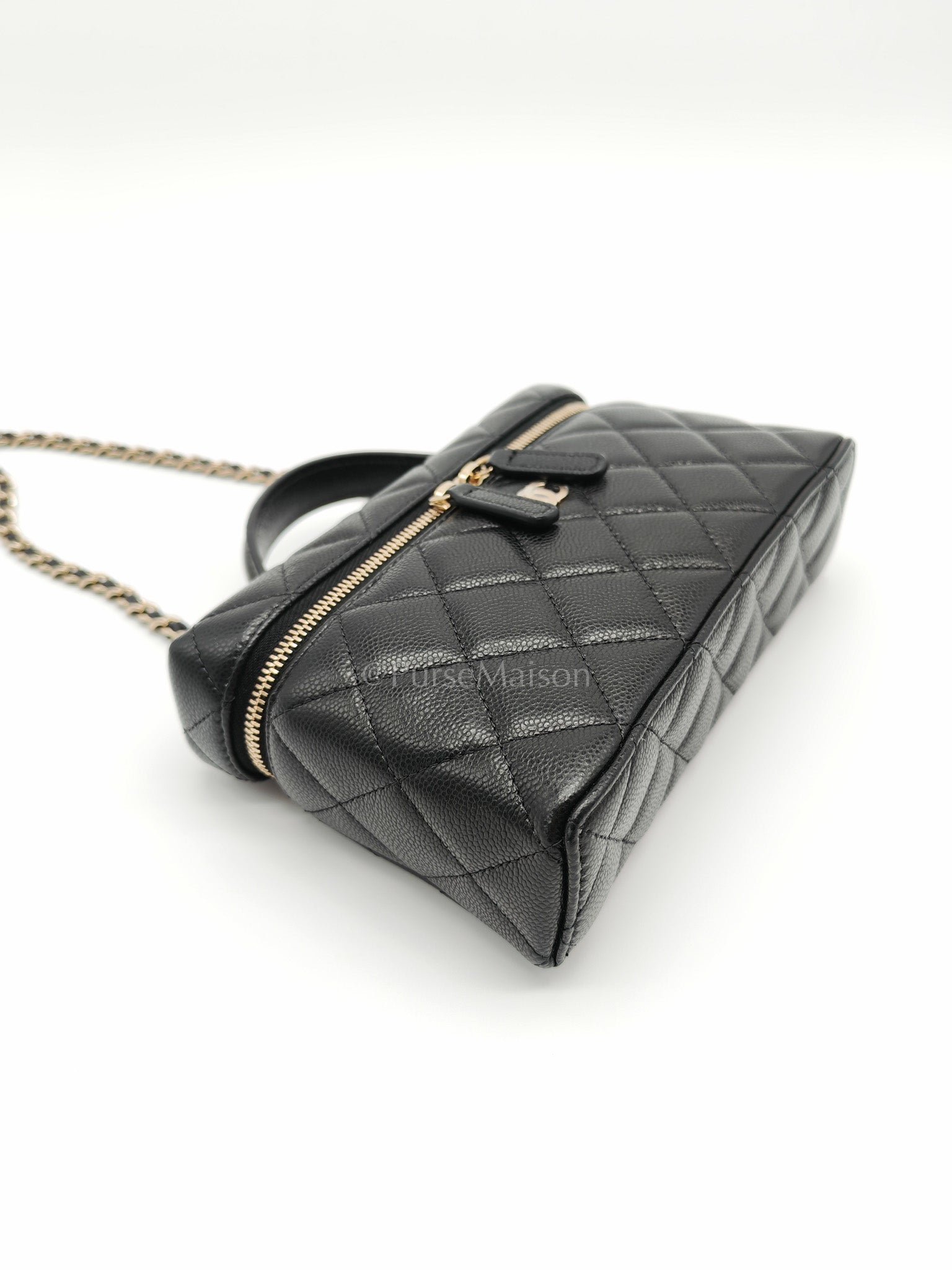 25C Long Vanity with Chain (LP Bag) in Black Quilted Leather and Light Gold Hardware (Microchip) | Purse Maison Luxury Bags Shop