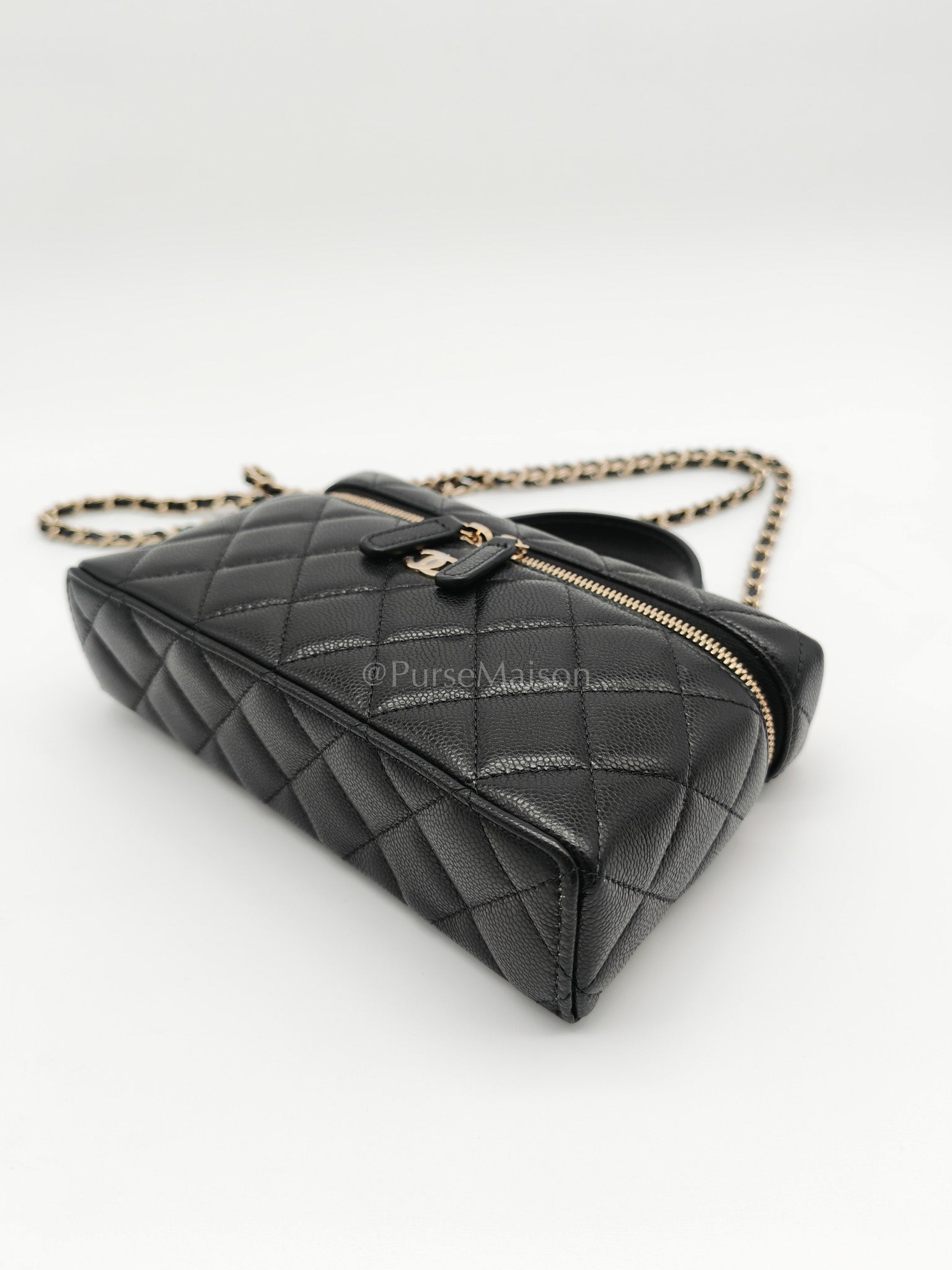 25C Long Vanity with Chain (LP Bag) in Black Quilted Leather and Light Gold Hardware (Microchip) | Purse Maison Luxury Bags Shop