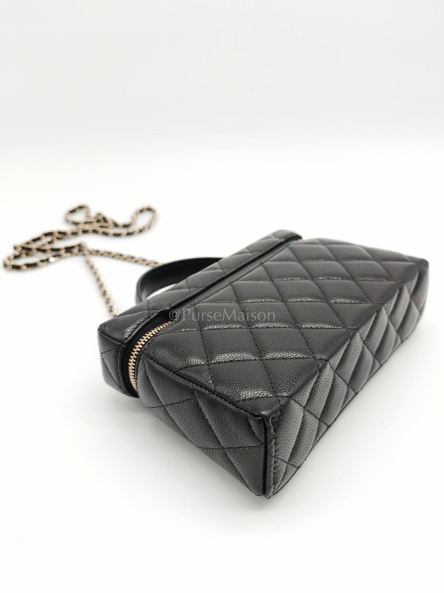 25C Long Vanity with Chain (LP Bag) in Black Quilted Leather and Light Gold Hardware (Microchip) | Purse Maison Luxury Bags Shop