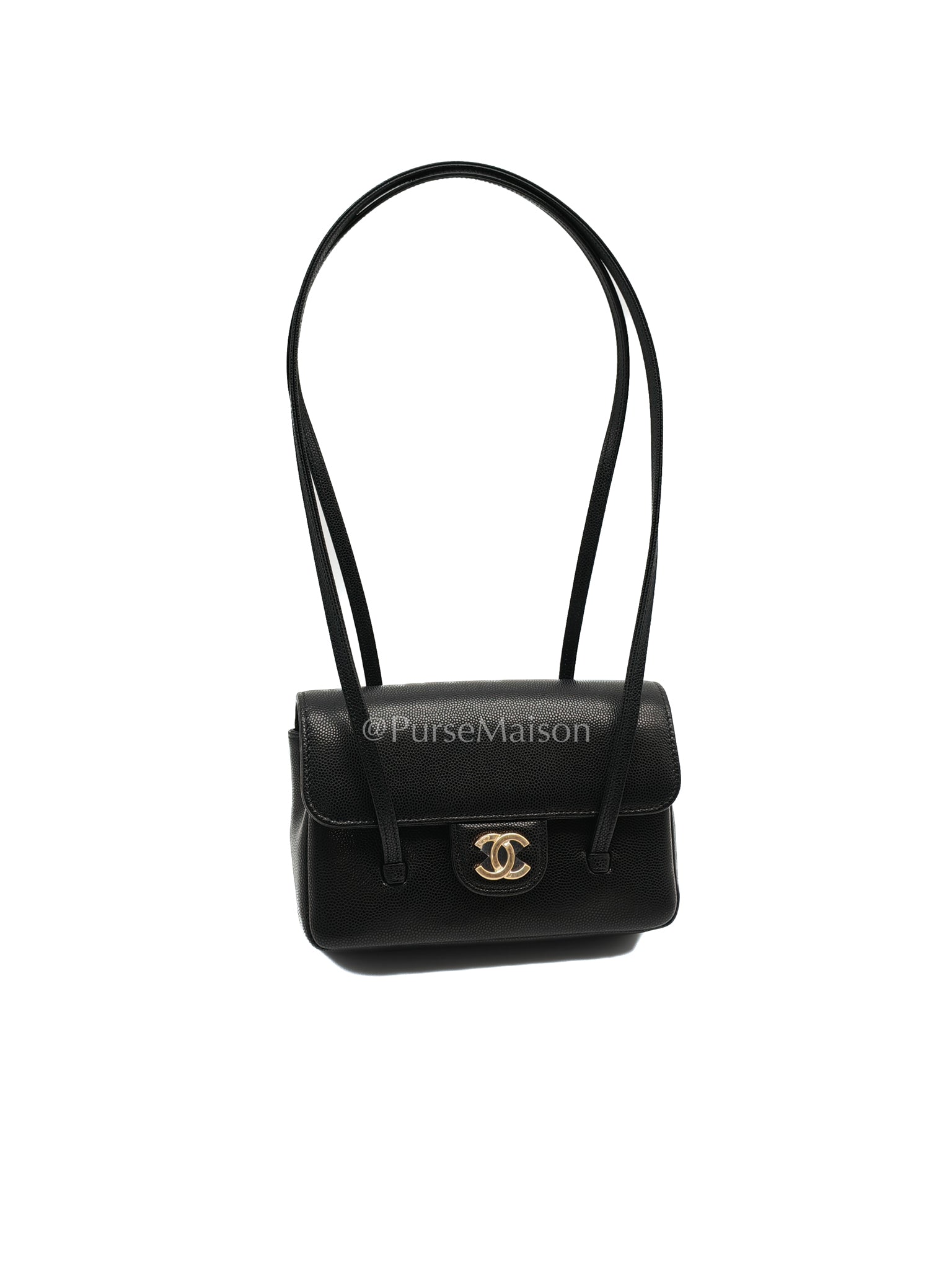 26 Mini Preppy Coco in Black Soft Caviar Leather in Light Aged Gold Hardware (Micrcohip) | Purse Maison Luxury Bags Shop
