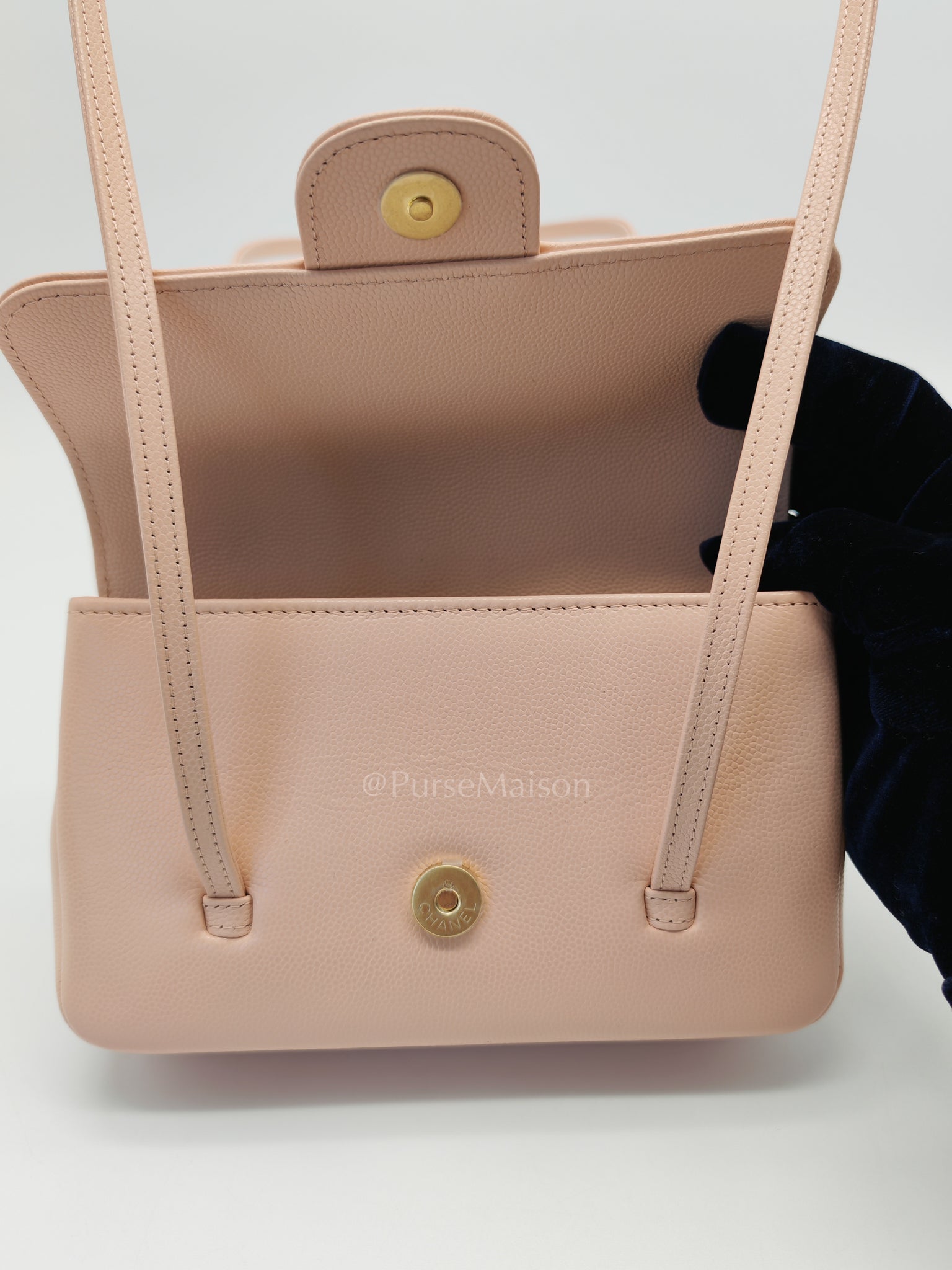 26 Mini Preppy Coco in Light Pink Soft Caviar Leather in Light Aged Gold Hardware (Micrcohip) | Purse Maison Luxury Bags Shop