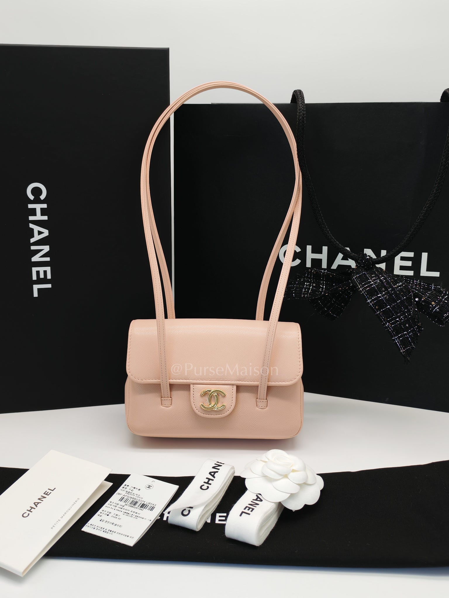 26 Mini Preppy Coco in Light Pink Soft Caviar Leather in Light Aged Gold Hardware (Micrcohip) | Purse Maison Luxury Bags Shop