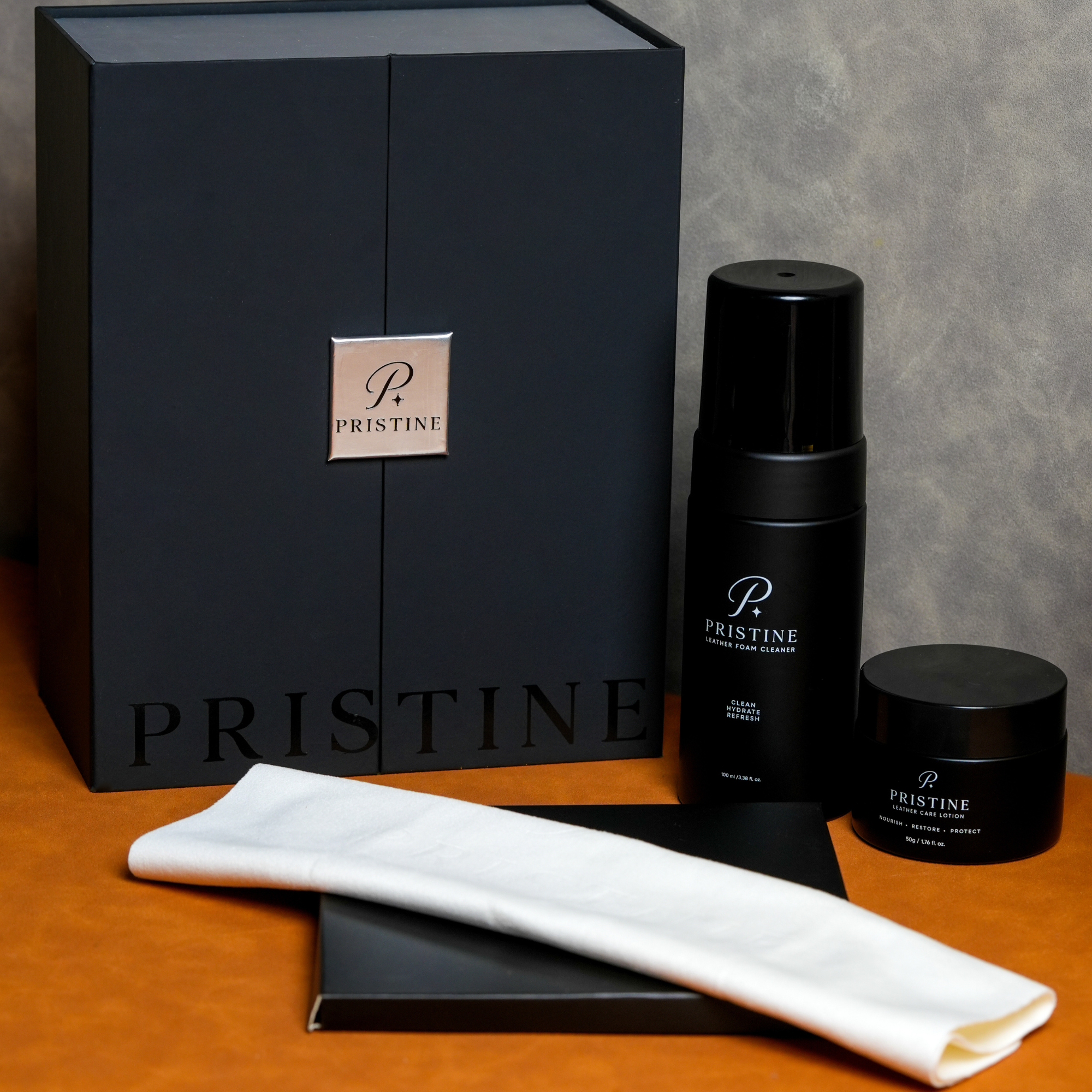 Pristine Leather Care System – Foam Cleaner 100ml, Care Lotion 50g & Cloth