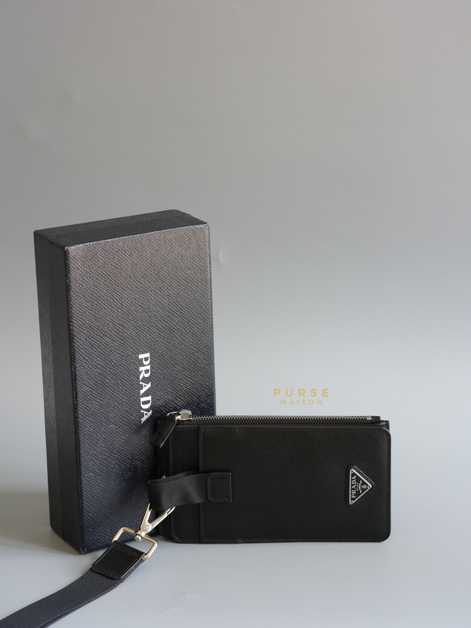 2ZH094 Saffiano Noir Smartphone Case Wristlet | Purse Maison Luxury Bags Shop