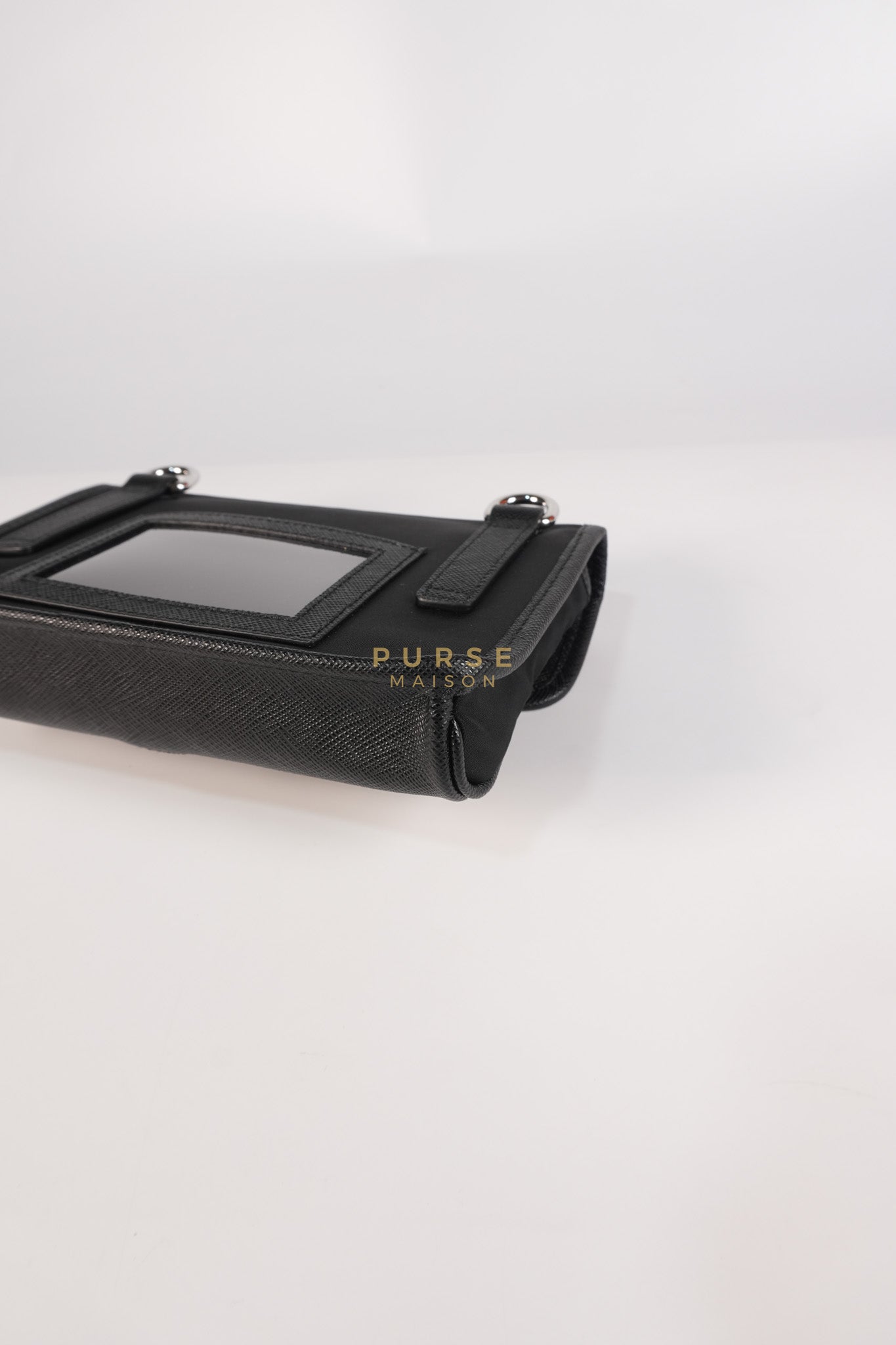 2ZH108 Mini Smartphone Case in Re-Nylon & Saffiano Leather | Purse Maison Luxury Bags Shop