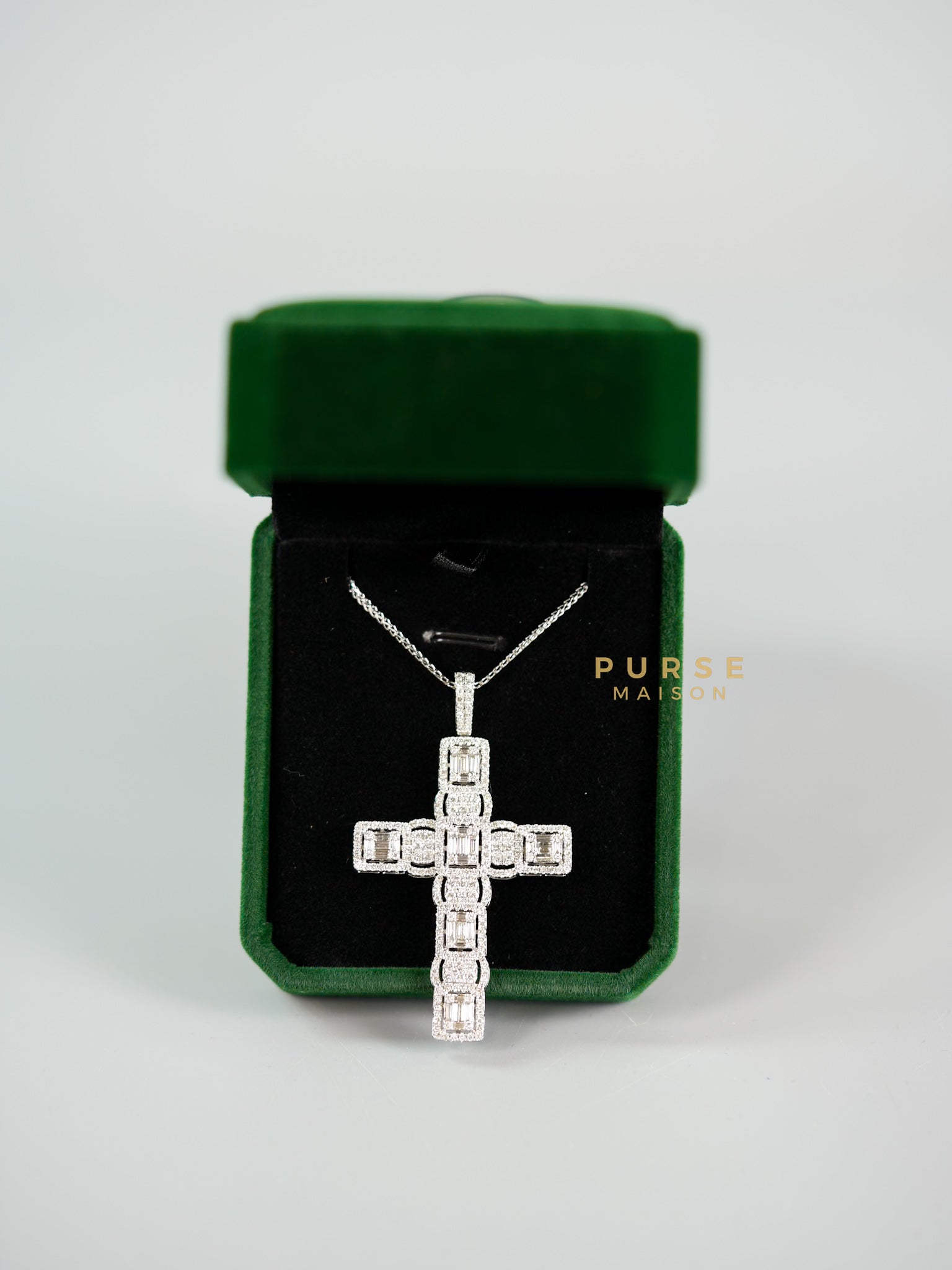 3 Carat 14grams Natural Diamond Baguette & Round Brilliant Cut Cross Pendant in 18k White Gold Necklace (colorless) | Purse Maison Luxury Bags Shop