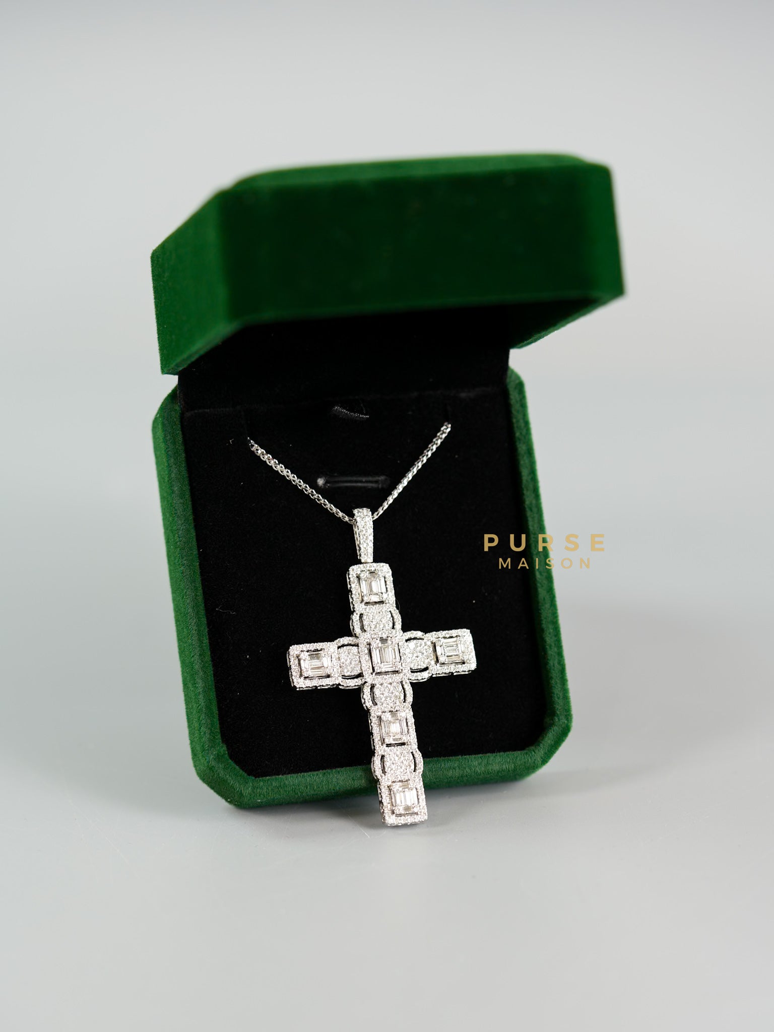 3 Carat 14grams Natural Diamond Baguette & Round Brilliant Cut Cross Pendant in 18k White Gold Necklace (colorless) | Purse Maison Luxury Bags Shop