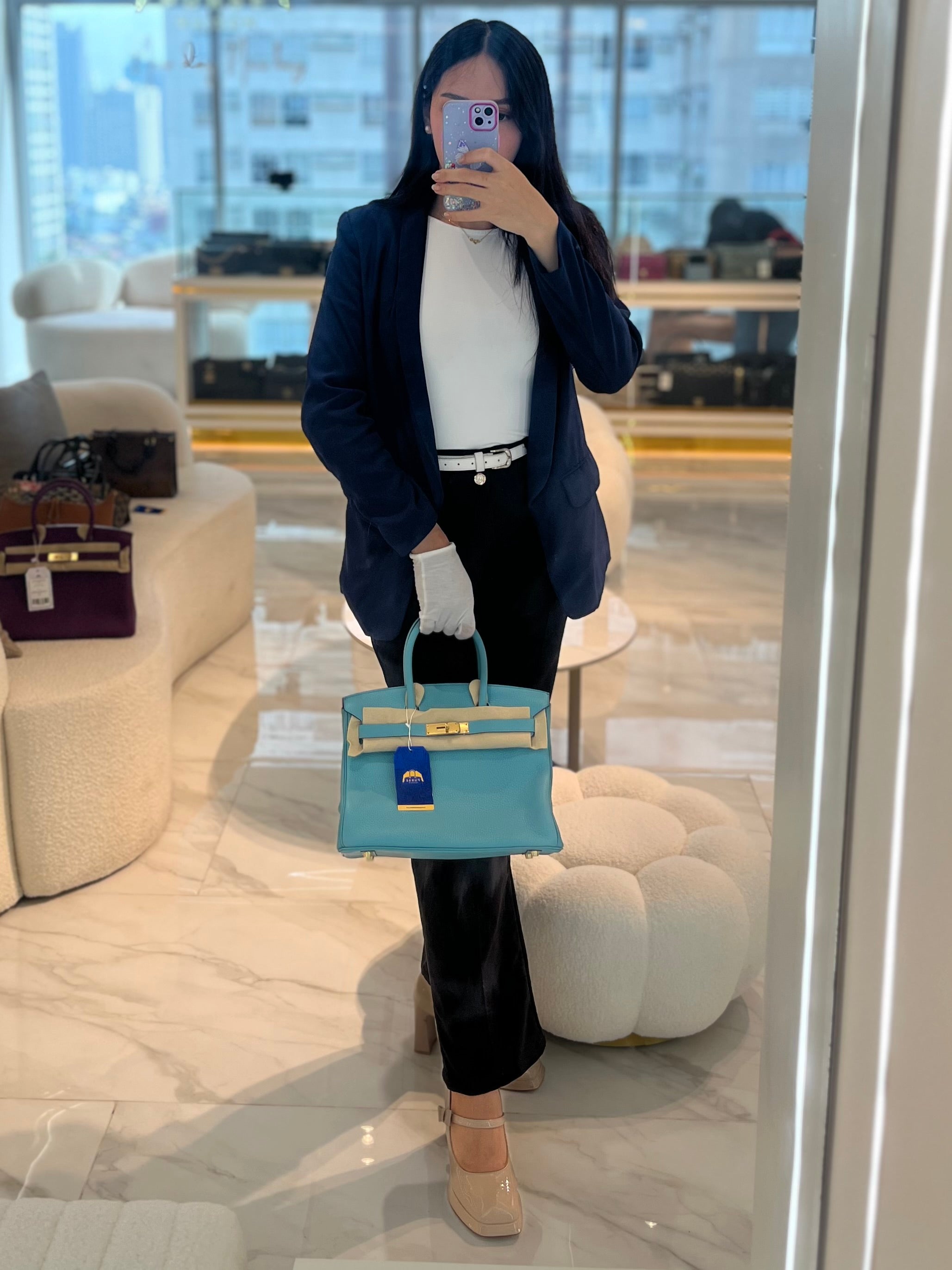 Birkin 30 Retourne in Bleu Saint Clemence and Gold Hardware Stamp T (2015)