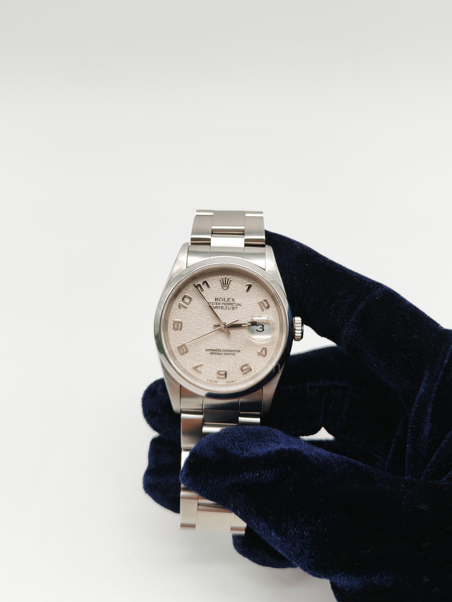 Rolex Oyster Perpetual Datejust Cream Computer Arabic Dial in Silver Stainless Steel Strap 36mm Ref. # 16200 (Year 2000)