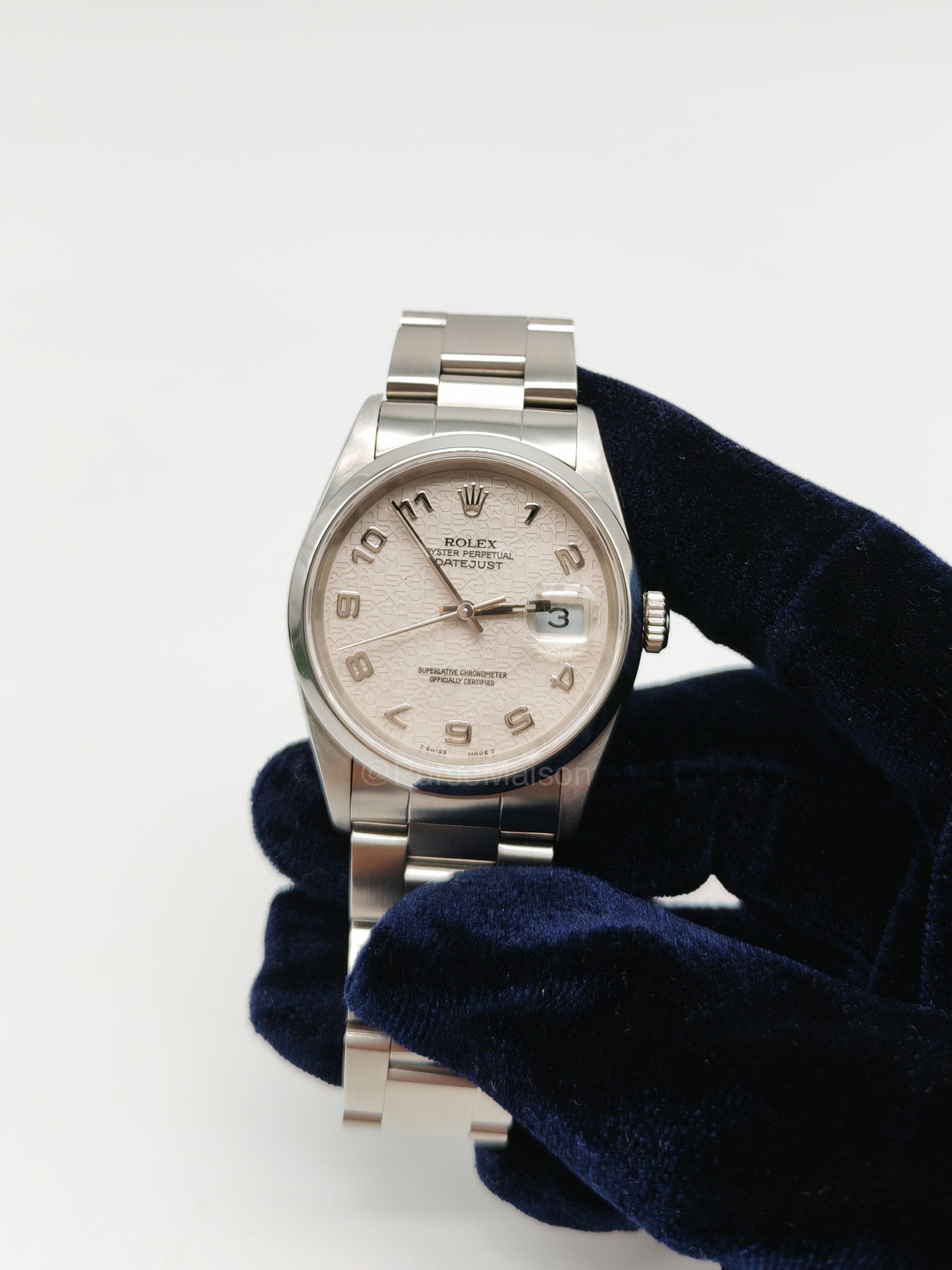 Rolex Oyster Perpetual Datejust Cream Computer Arabic Dial in Silver Stainless Steel Strap 36mm Ref. # 16200 (Year 2000)