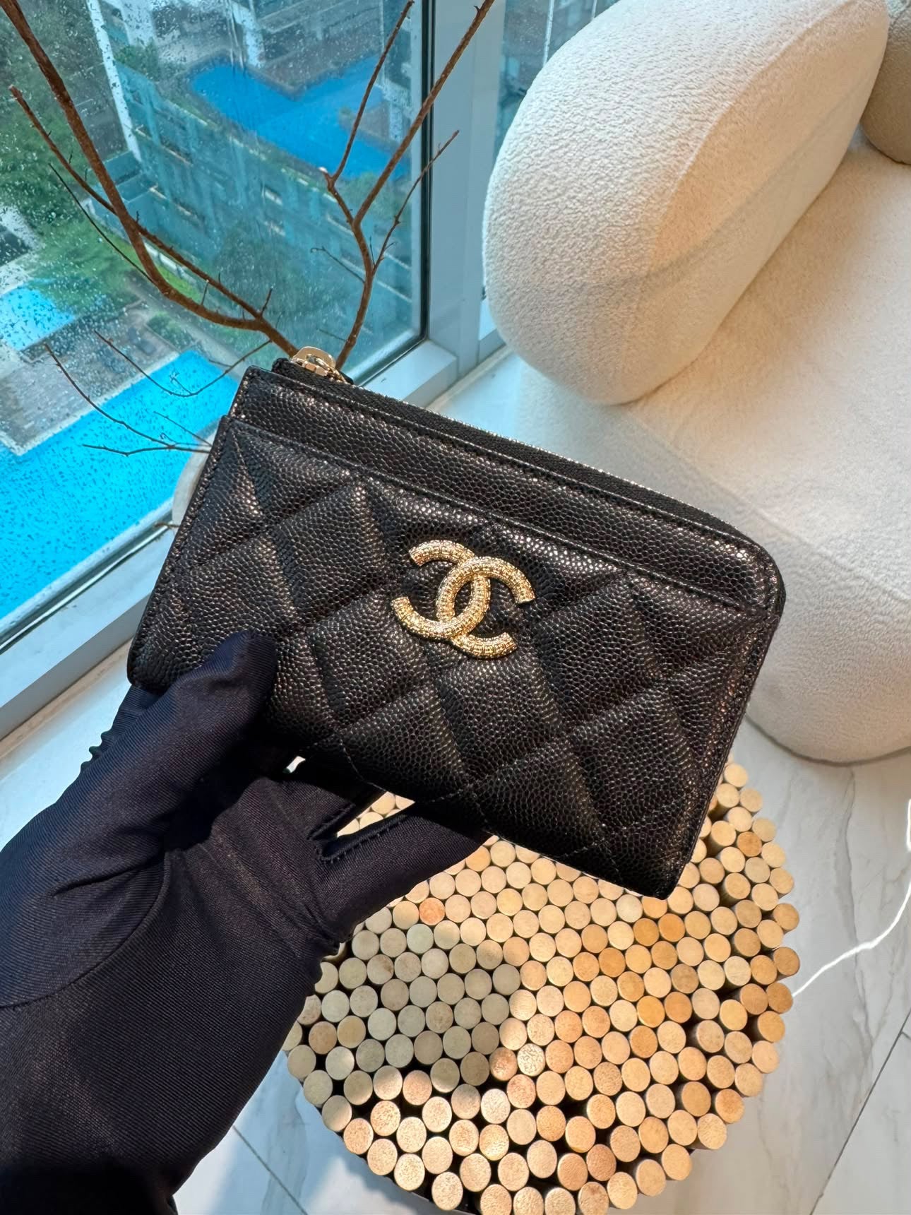 Chanel Zipped Card Holder Black Big CC Microchip