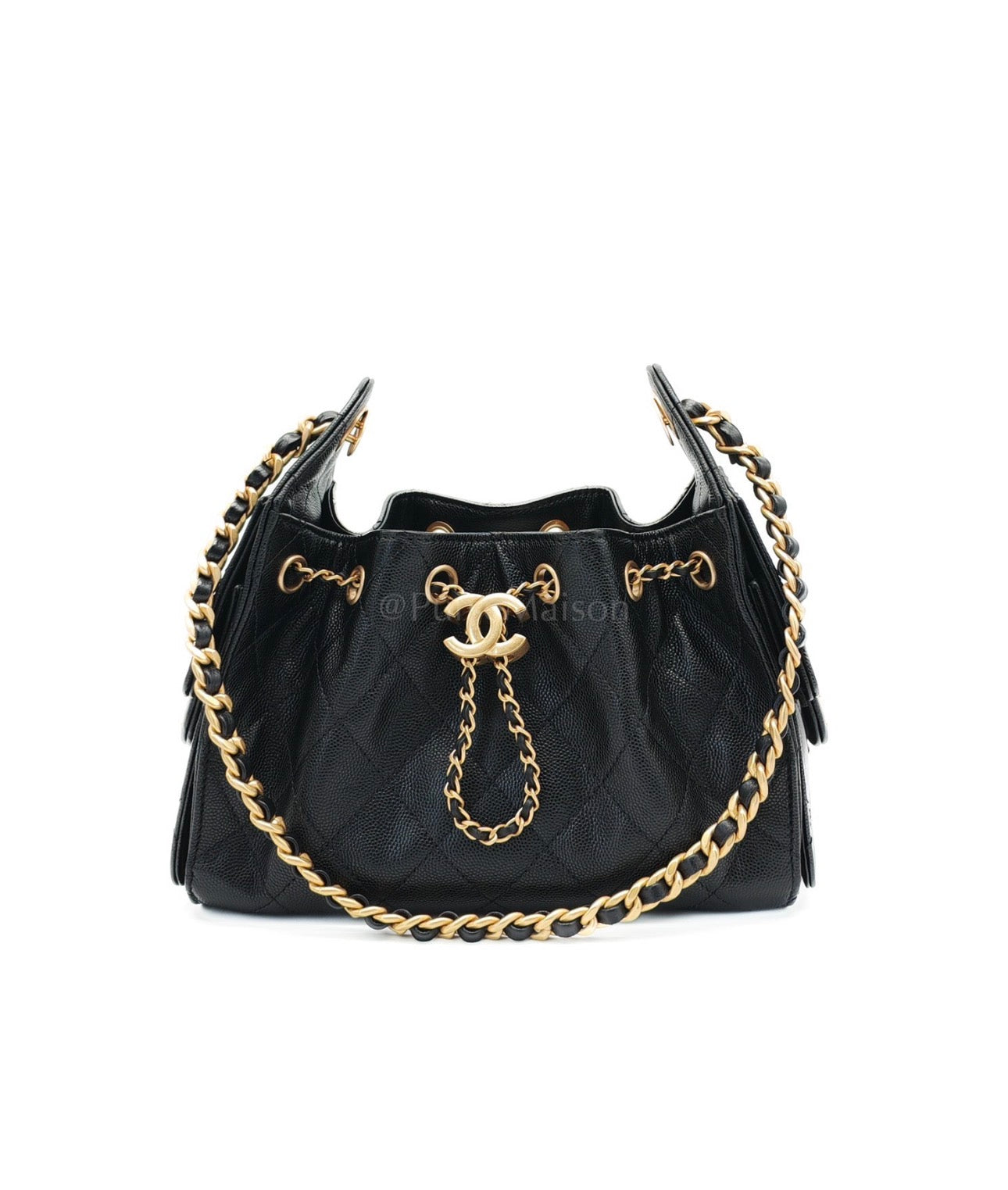 Chanel c25 mini black caviar leather aged gold hardware (microchip) UP89X639