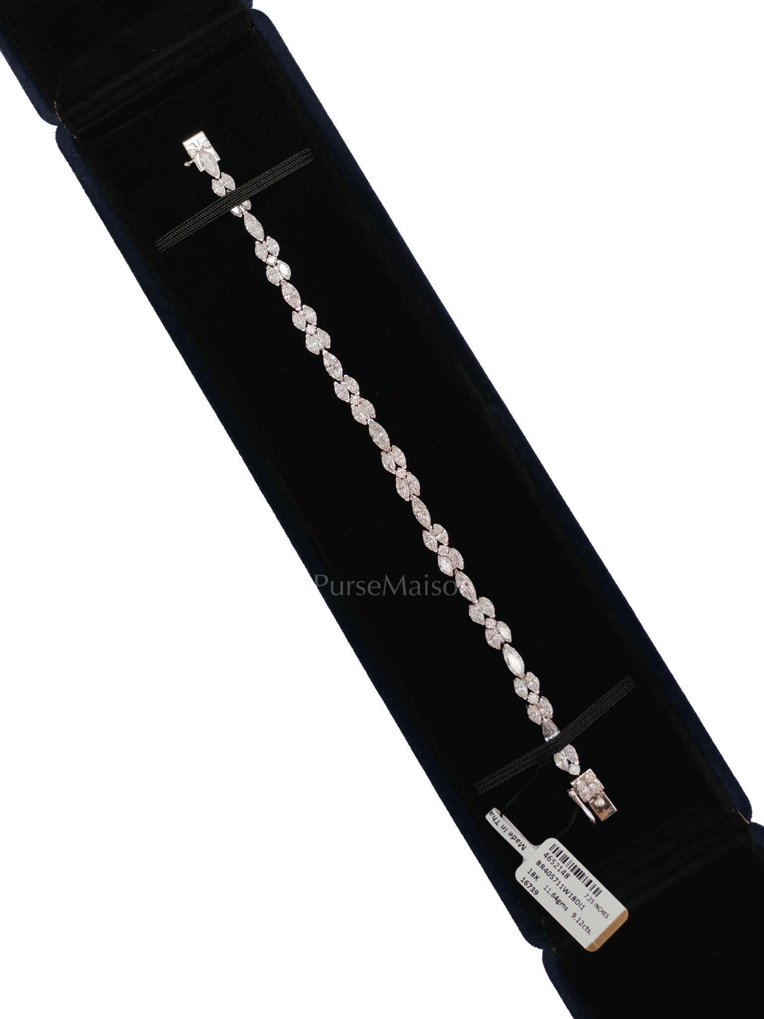 18k 11.64gms. 9.12cts. Natural Diamond White Gold Tennis Bracelet (7.25 inches)