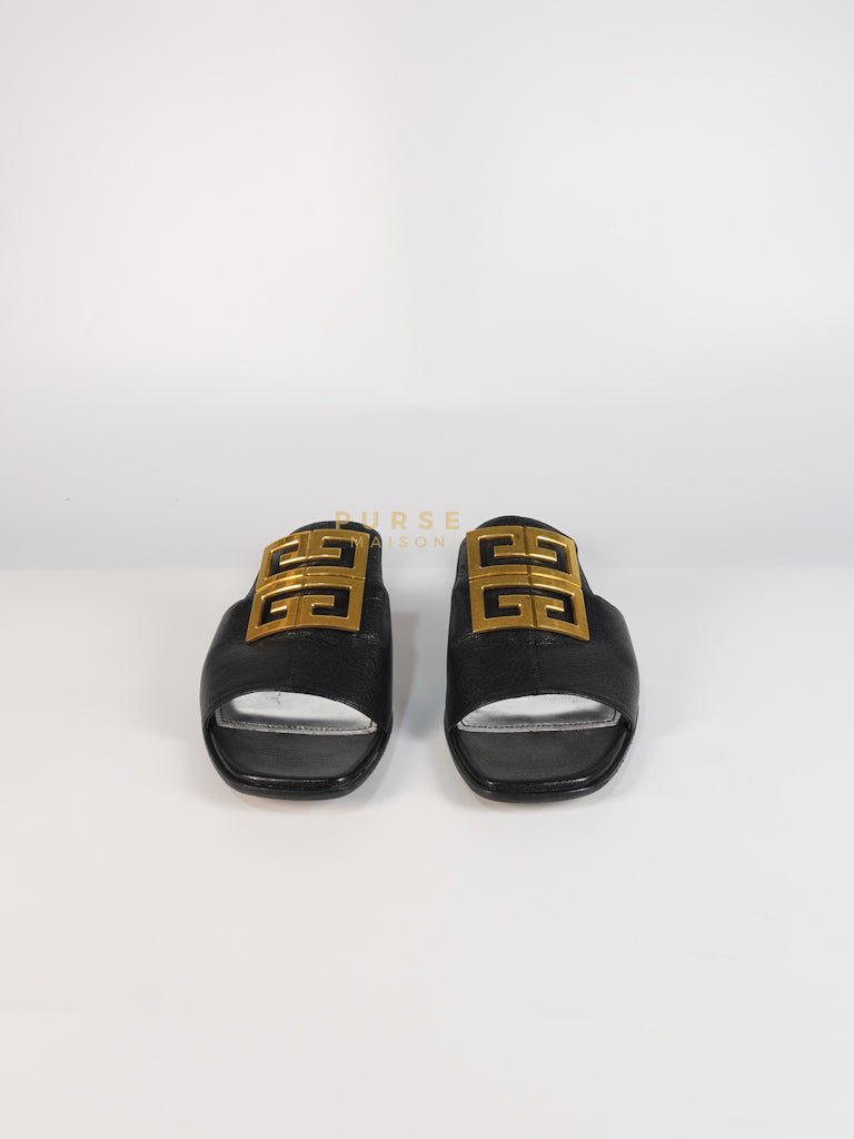 4G Logo Slide Sandals in Black Plague Leather Size 38.5 Eu (24 cm) | Purse Maison Luxury Bags Shop