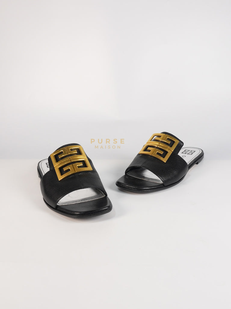 4G Logo Slide Sandals in Black Plague Leather Size 38.5 Eu (24 cm) | Purse Maison Luxury Bags Shop