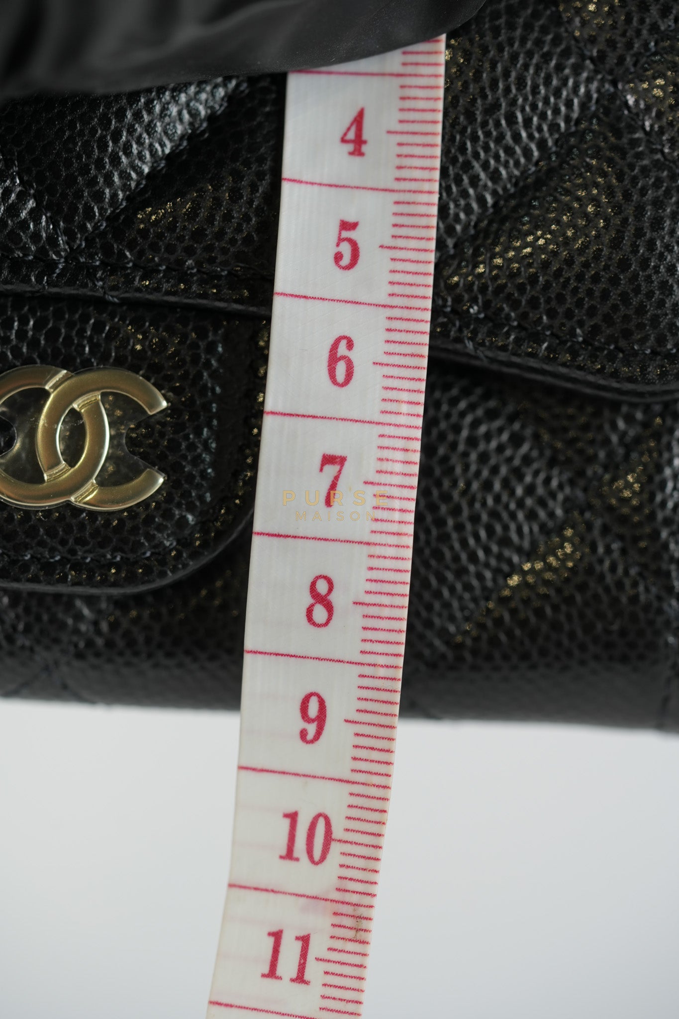 Flap Card Holder with Zipper Black in Caviar Leather and Light Gold Hardware (Microchip)