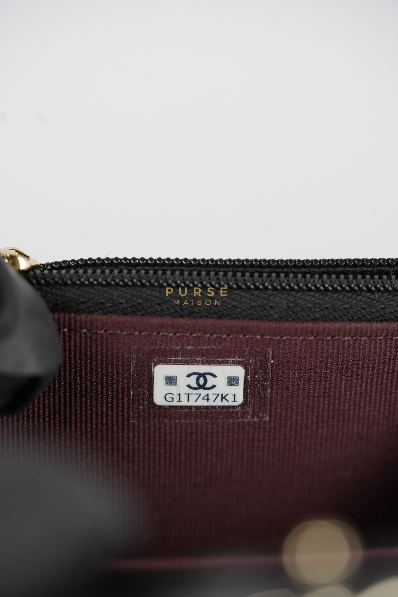 Flap Card Holder with Zipper Black in Caviar Leather and Light Gold Hardware (Microchip)