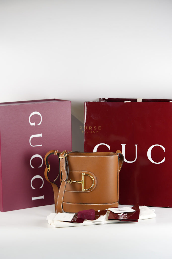73 Small Horsebit Bucket Bag Tan in Smooth Calfskin Leather | Purse Maison Luxury Bags Shop