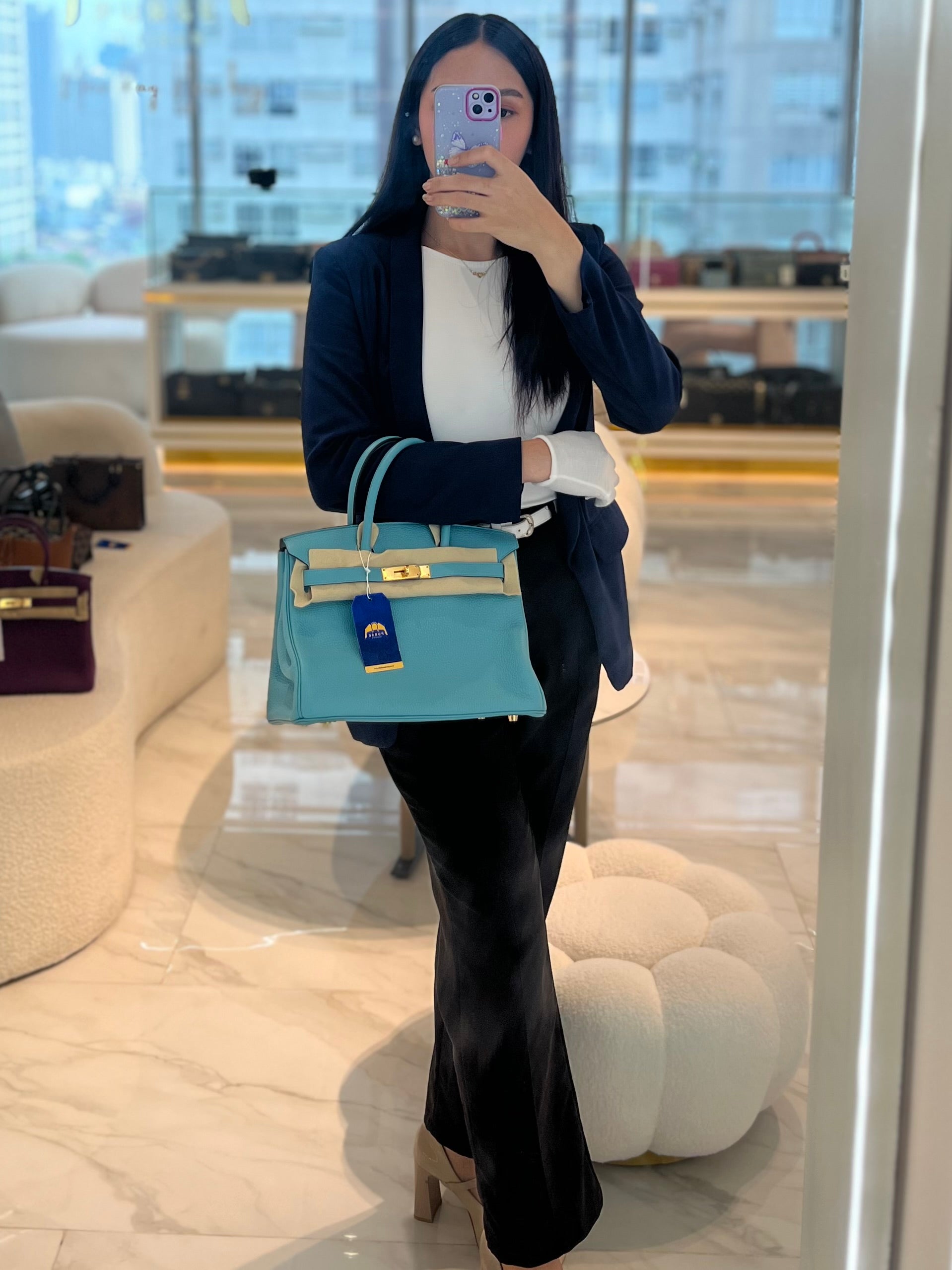 Birkin 30 Retourne in Bleu Saint Clemence and Gold Hardware Stamp T (2015)