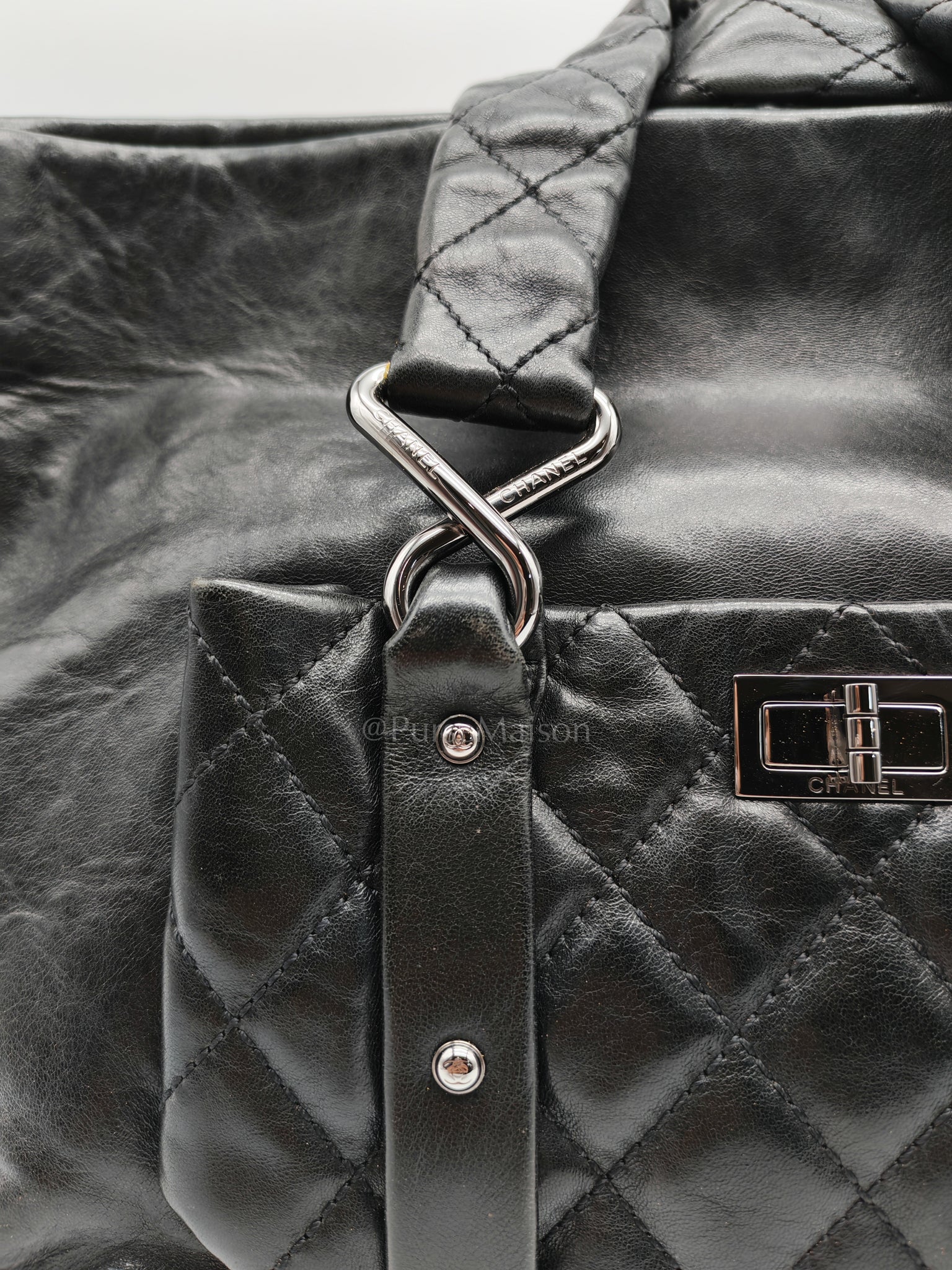 8 Knots Reissue Tote Bag Black in Lambskin Leather Silver Hardware (Series 11) | Purse Maison Luxury Bags Shop