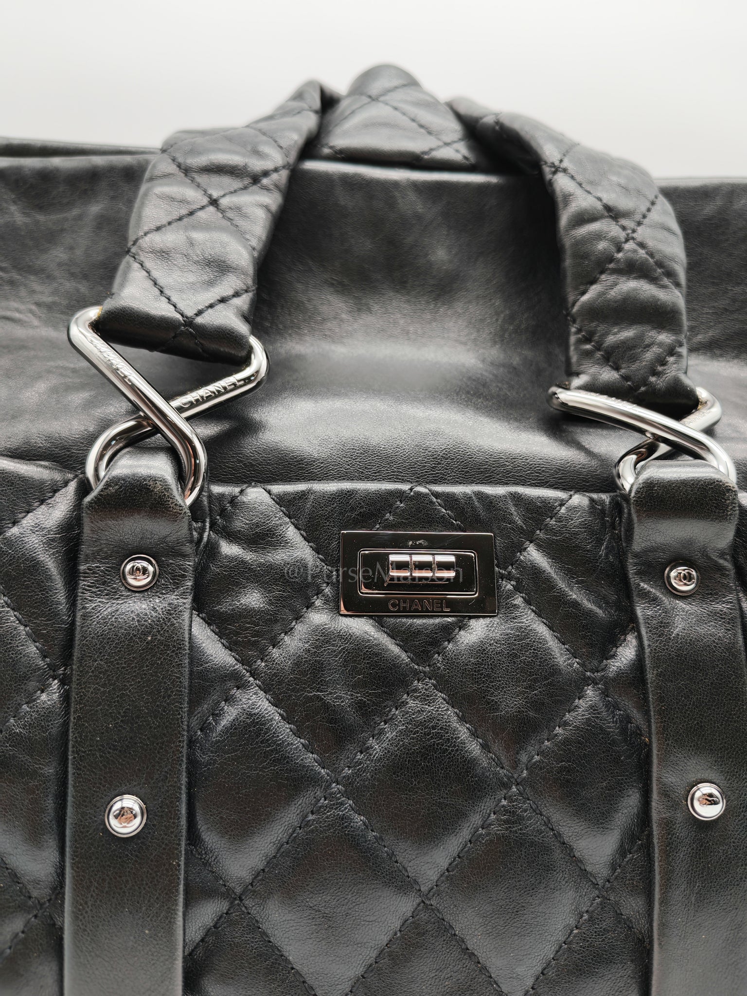 8 Knots Reissue Tote Bag Black in Lambskin Leather Silver Hardware (Series 11) | Purse Maison Luxury Bags Shop