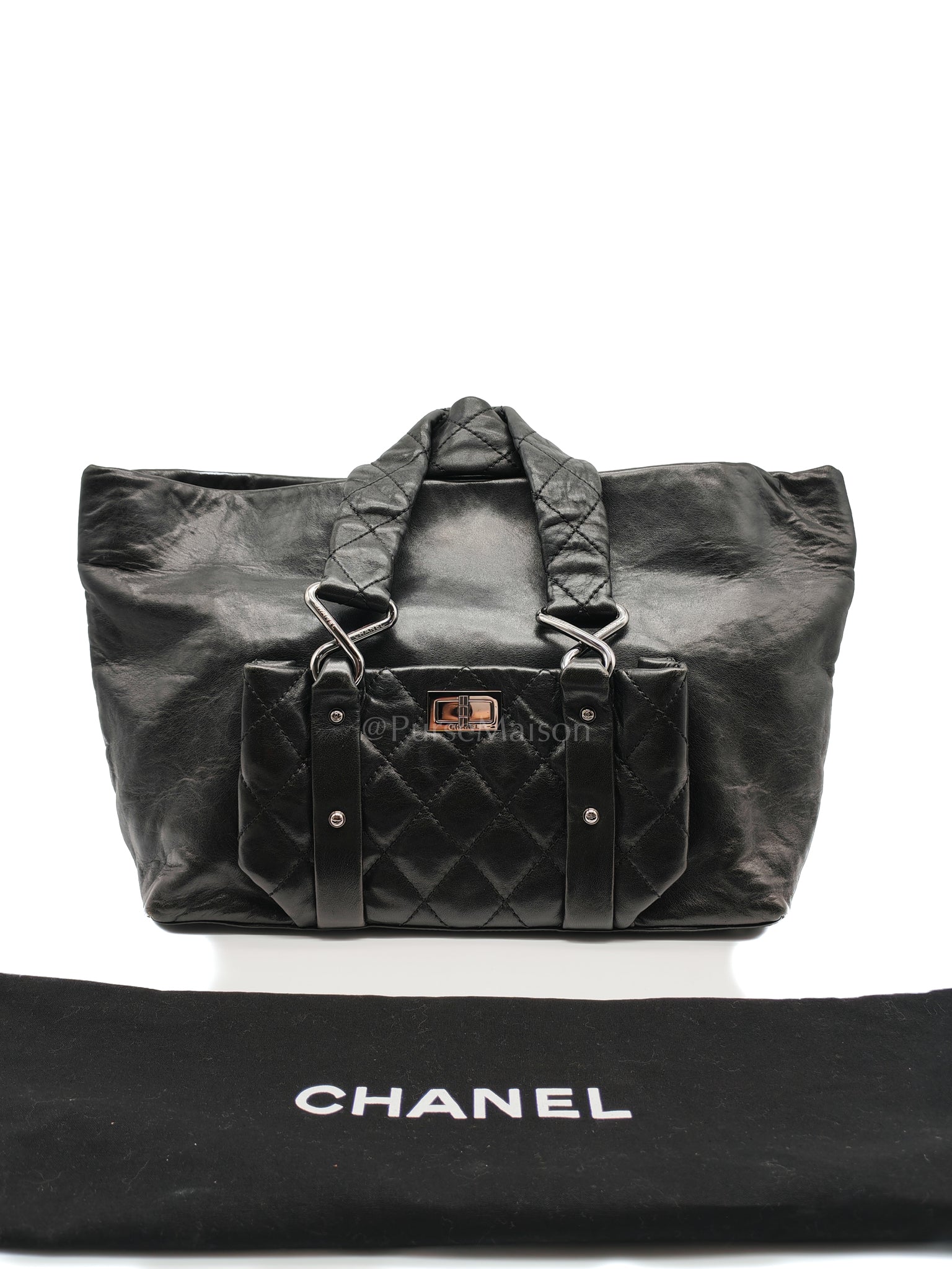 8 Knots Reissue Tote Bag Black in Lambskin Leather Silver Hardware (Series 11) | Purse Maison Luxury Bags Shop