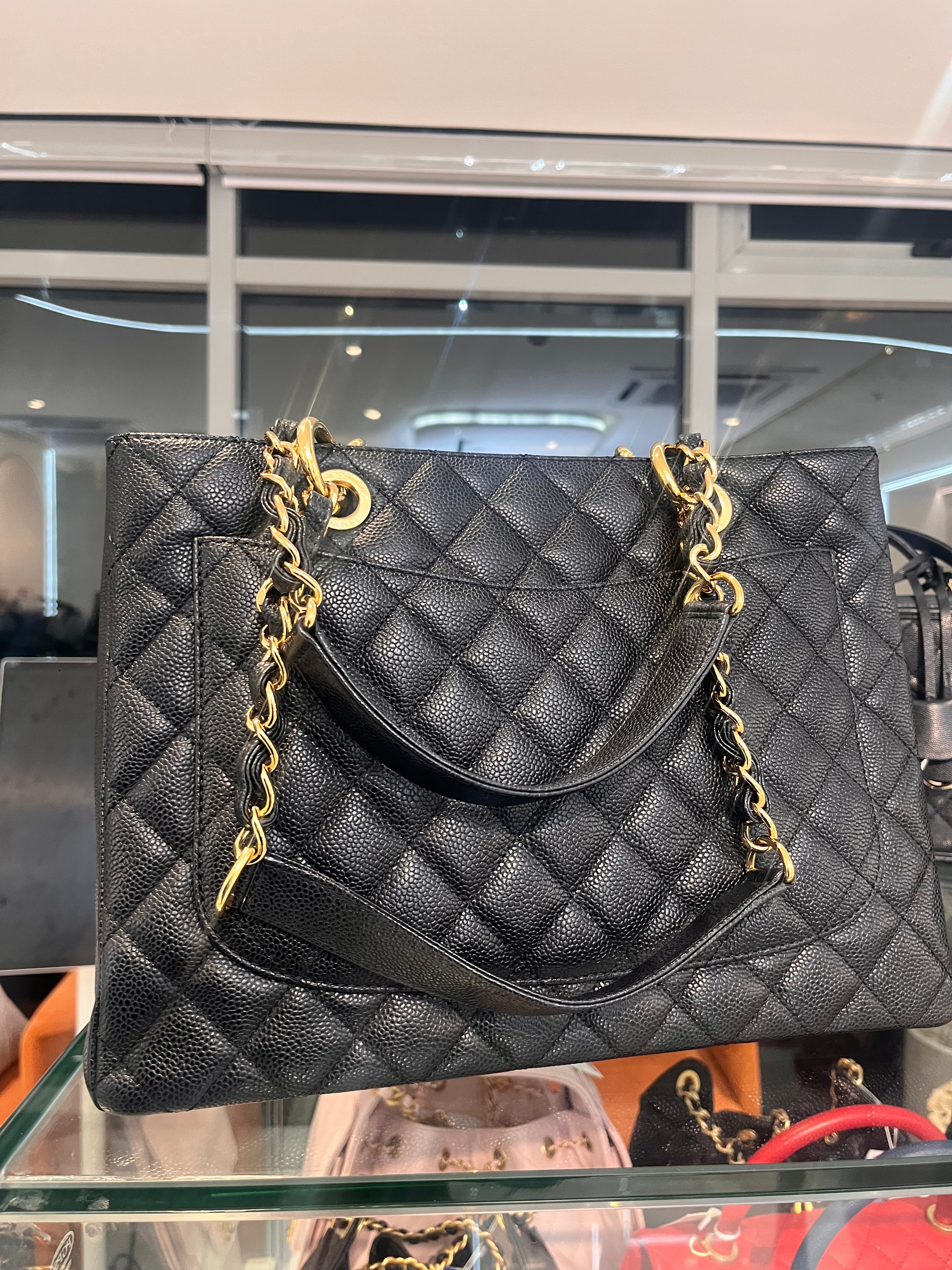 Chanel Grand Shopping Tote (GST) In Black Quilted Caviar Leather Series 14