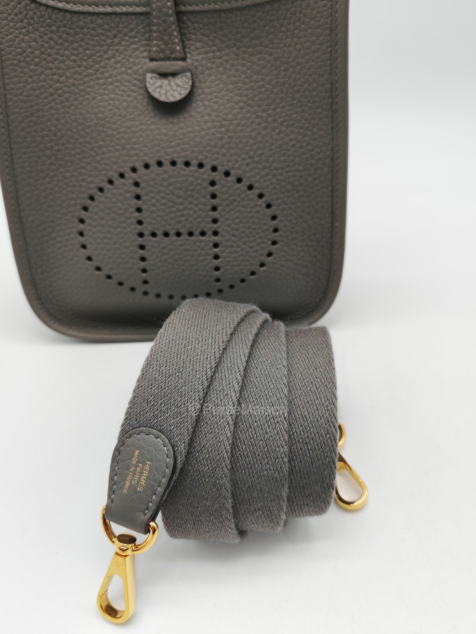 Hermes Evelyne TPM in Gris Meyer Clemence Leather and Gold Hardware Stamp W (2024)