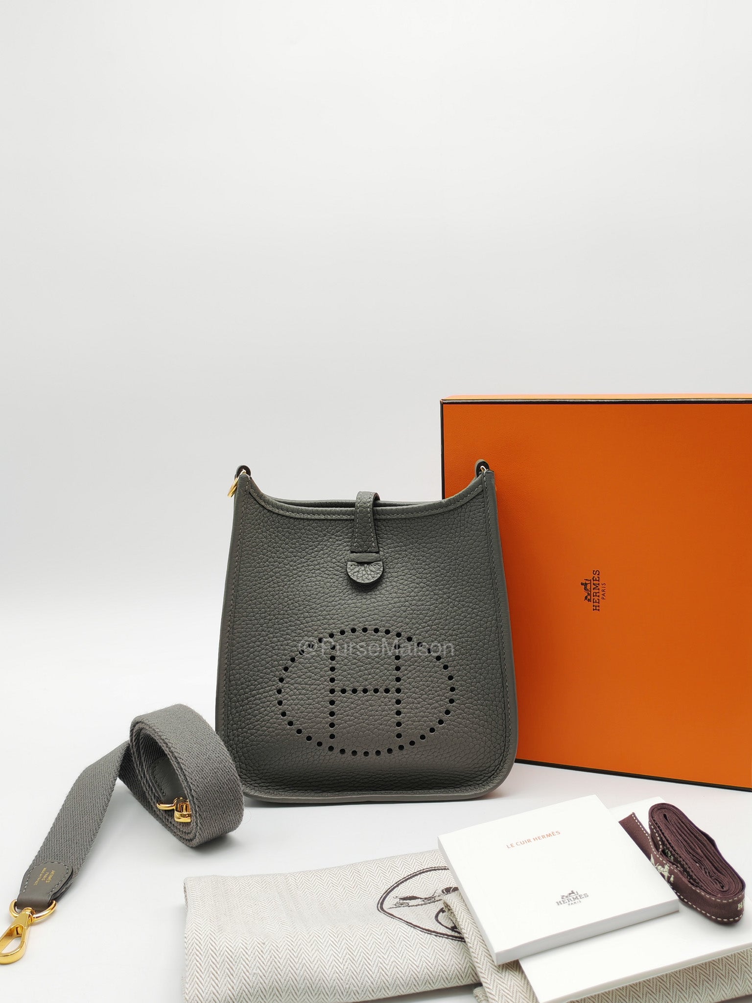 Hermes Evelyne TPM in Gris Meyer Clemence Leather and Gold Hardware Stamp W (2024)