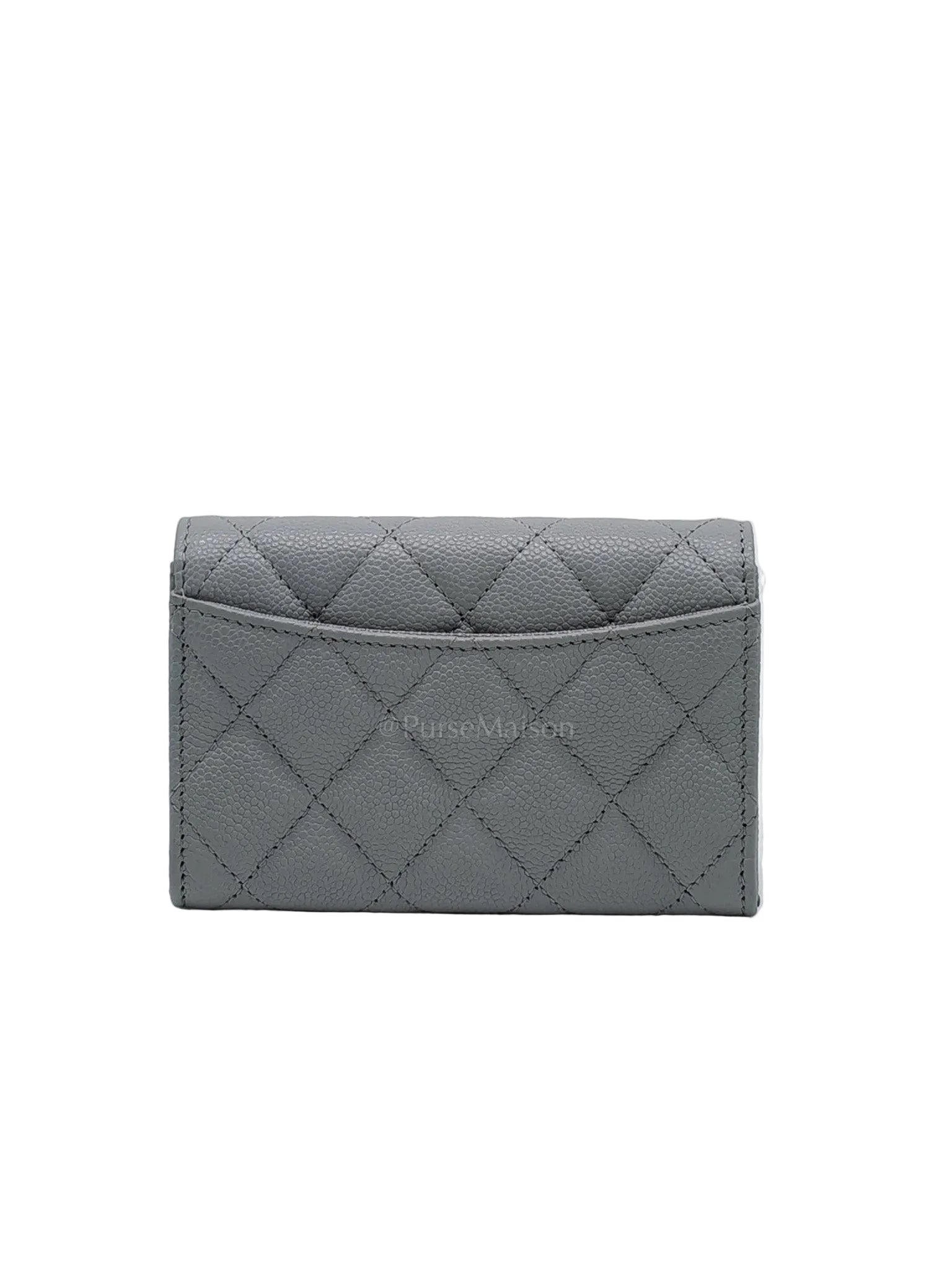 Classic Card Holder in Gray Caviar Leather Light Gold Hardware (Microchip)