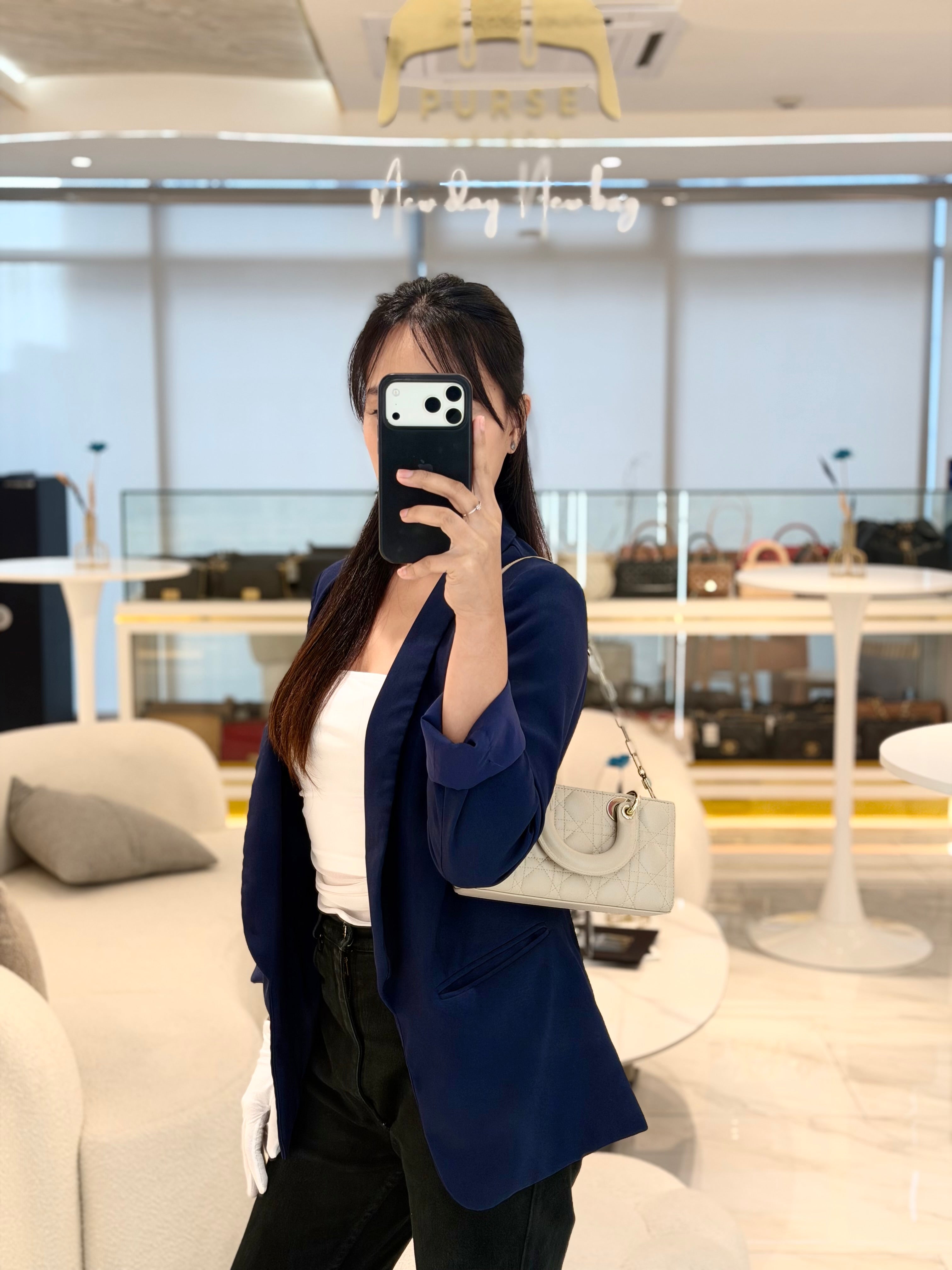 Lady D-Joy Small in Powder Beige Lambskin Leather Shoulder Bag