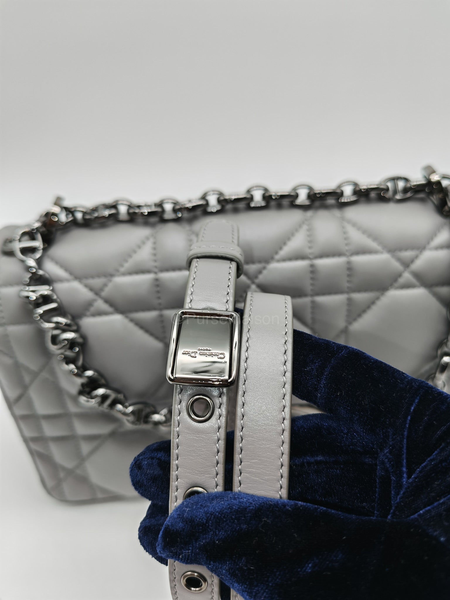Christian Dior Caro Bag Calfskin Leather in Grey