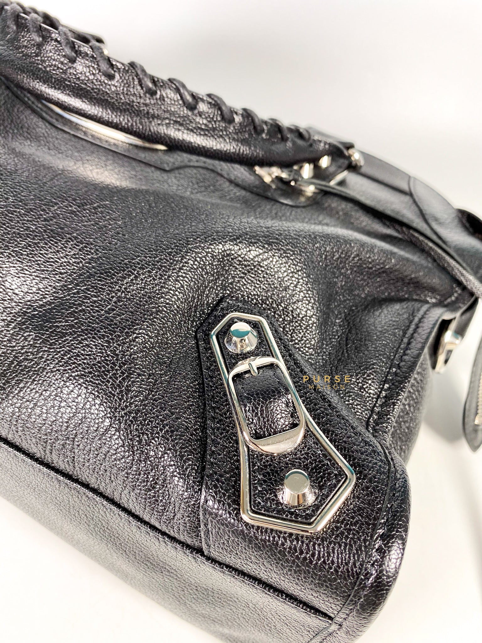 Balenciaga City Metallic Edge Medium Black in Silver Hardware