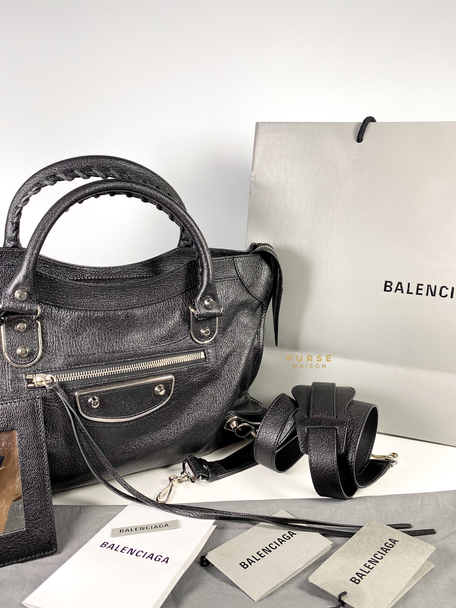 Balenciaga City Metallic Edge Medium Black in Silver Hardware