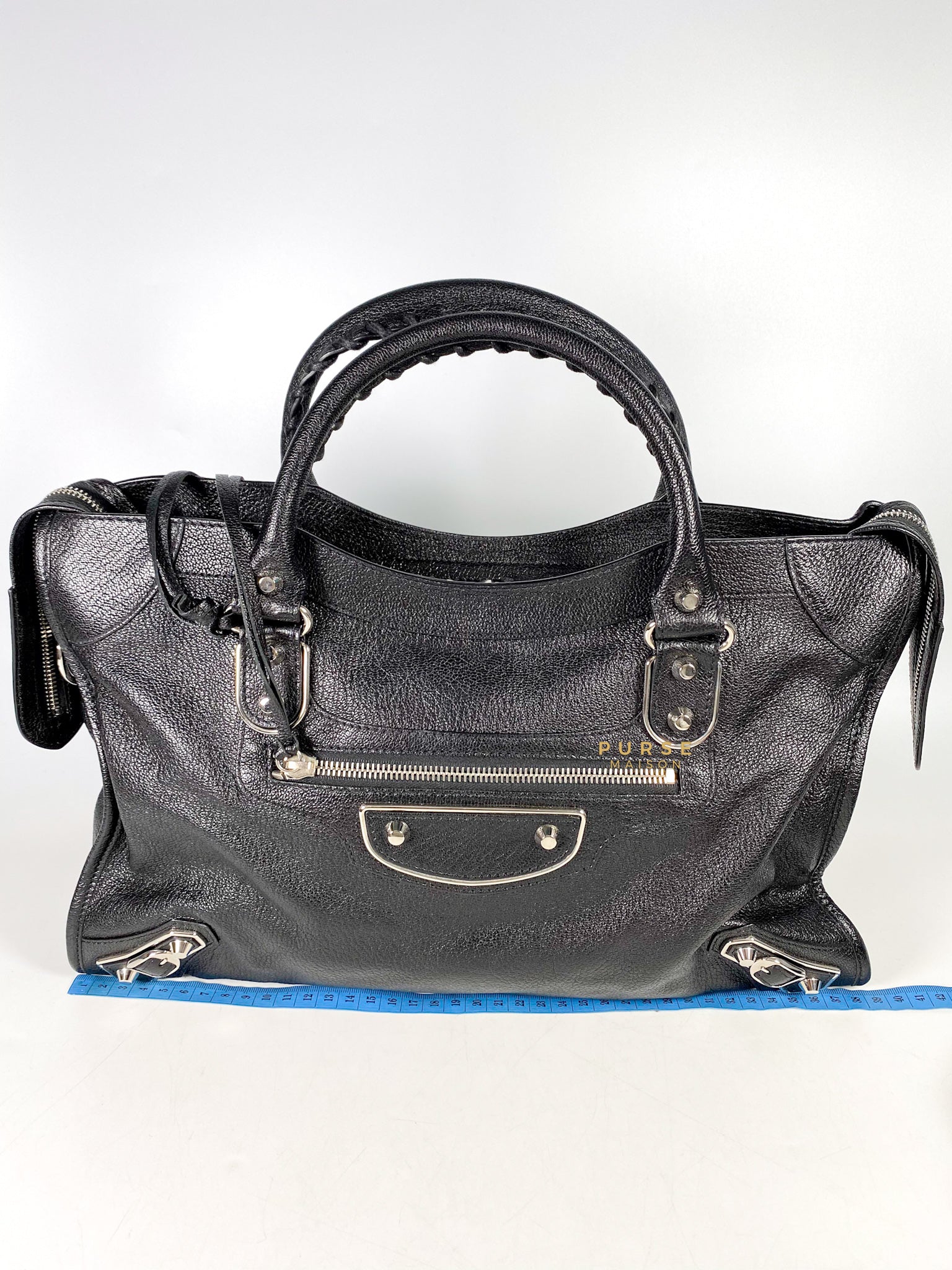 Balenciaga City Metallic Edge Medium Black in Silver Hardware