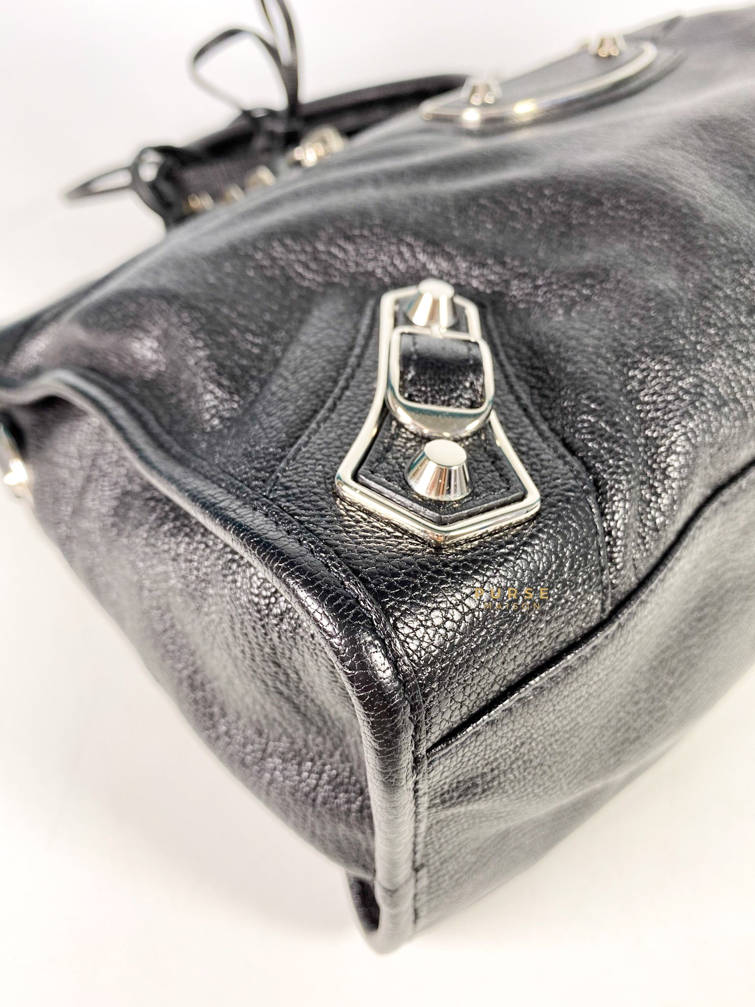 Balenciaga City Metallic Edge Medium Black in Silver Hardware